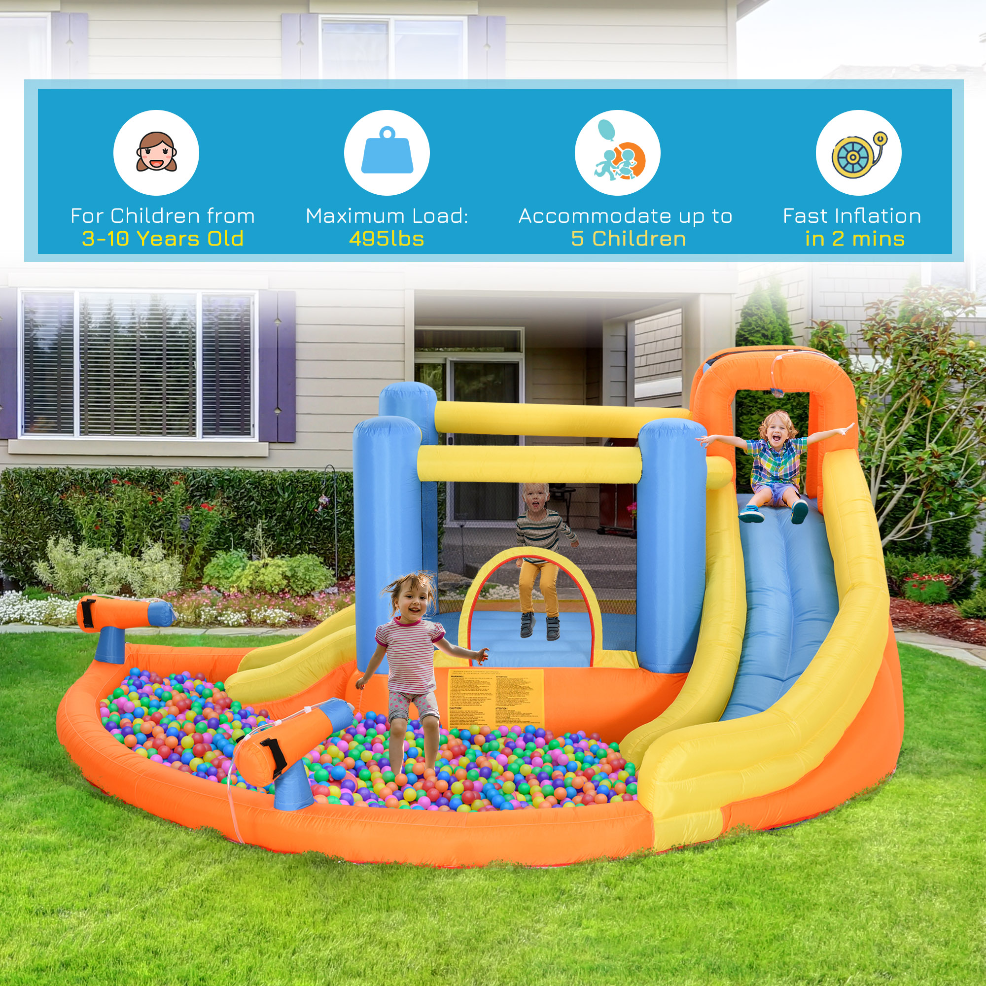 Outsunny 5-in-1 Inflatable Water Slide and Bounce House with Pool
