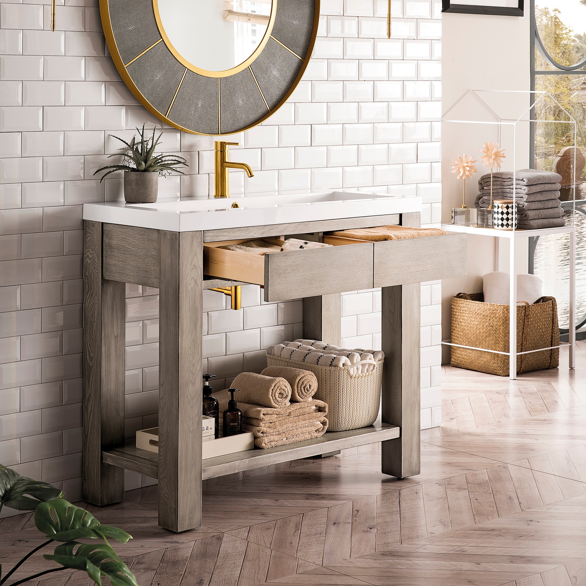 Platinum Ash 39" Freestanding Single Vanity with Mineral Composite Top