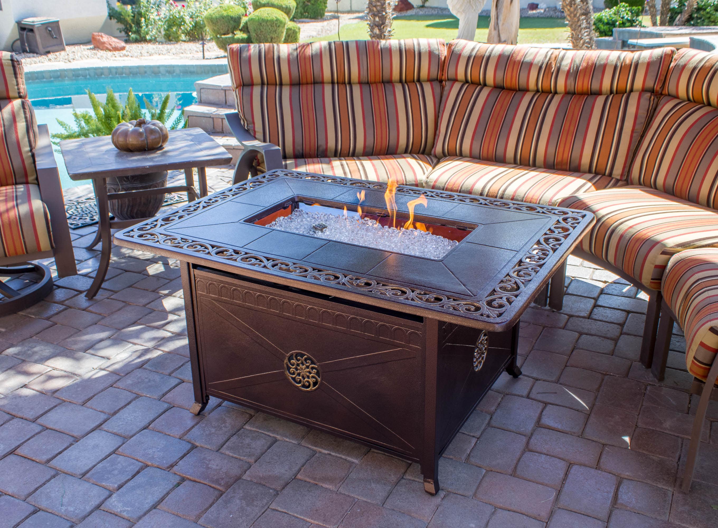 Elegant Bronze Rectangular Gas Fire Pit Table