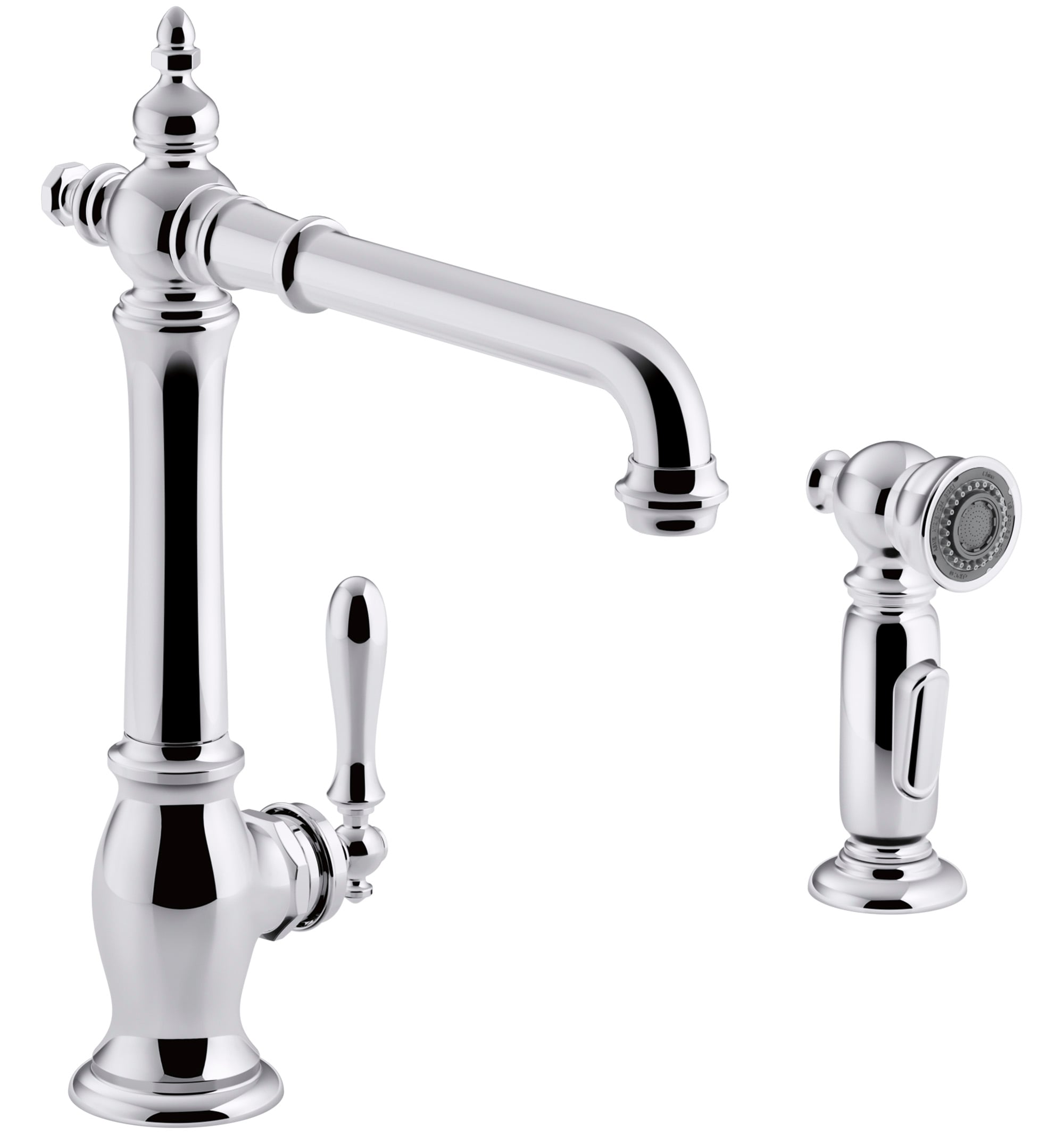 KOHLER 99265-CP Artifacts Polished Chrome Single Handle Deck-mount Kitchen Faucet with Sprayer ( Side Sprayer Included )