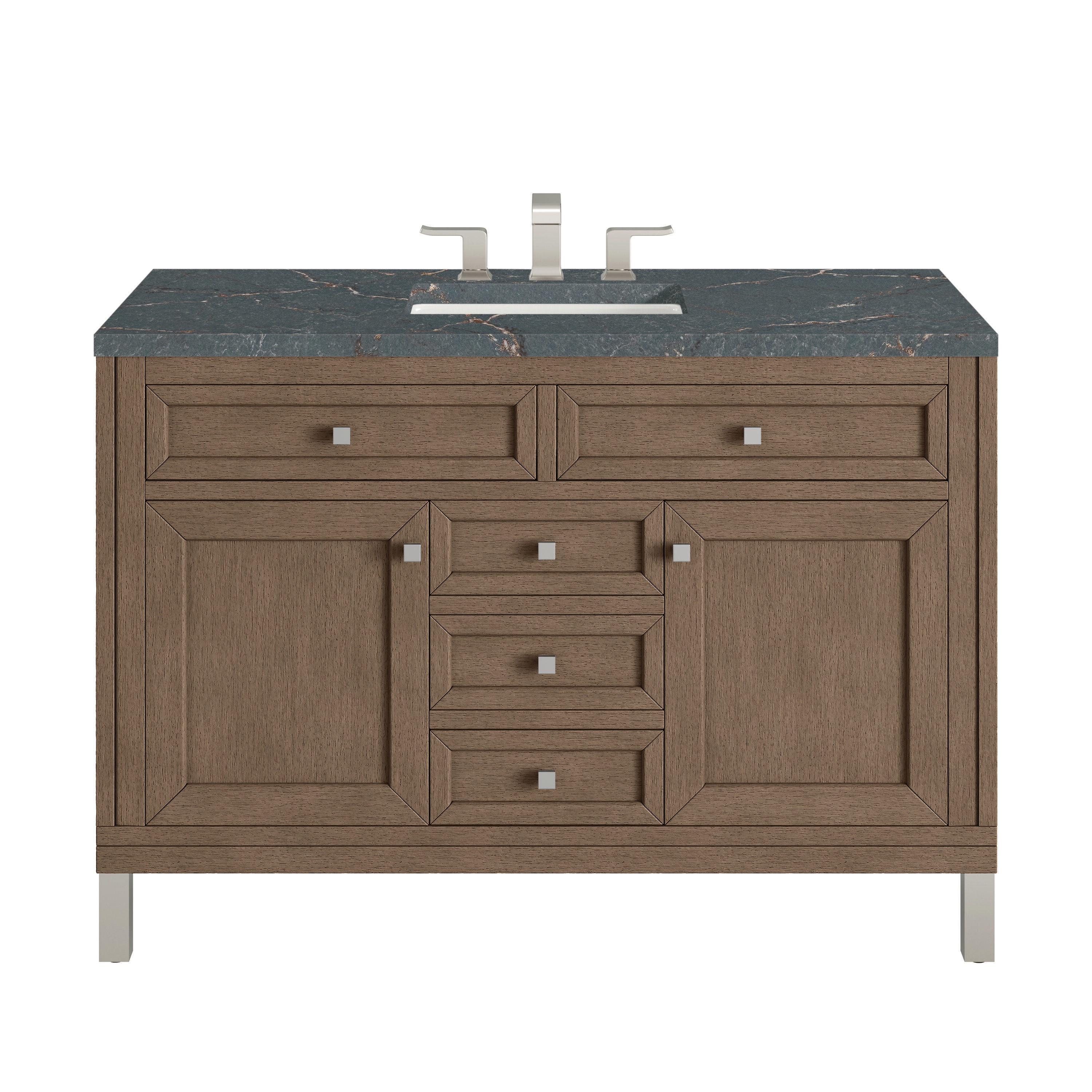 James Martin Vanities 305-V48-WWW-3PBL Chicago 48-in Whitewashed Walnut Undermount Single Sink Bathroom Vanity with Parisien Bleu Quartz Top