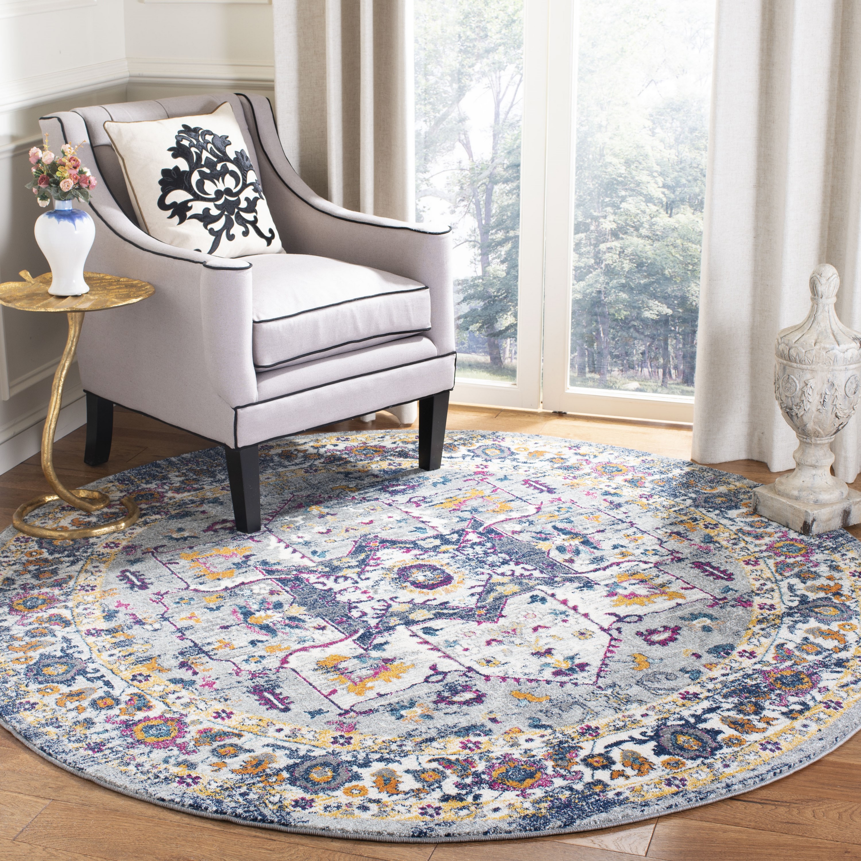 Safavieh EVK275G-7R Evoke Livia 7 x 7 (ft) Loomed Synthetic Gray/Navy Round Indoor Distressed/Overdyed Vintage Area rug