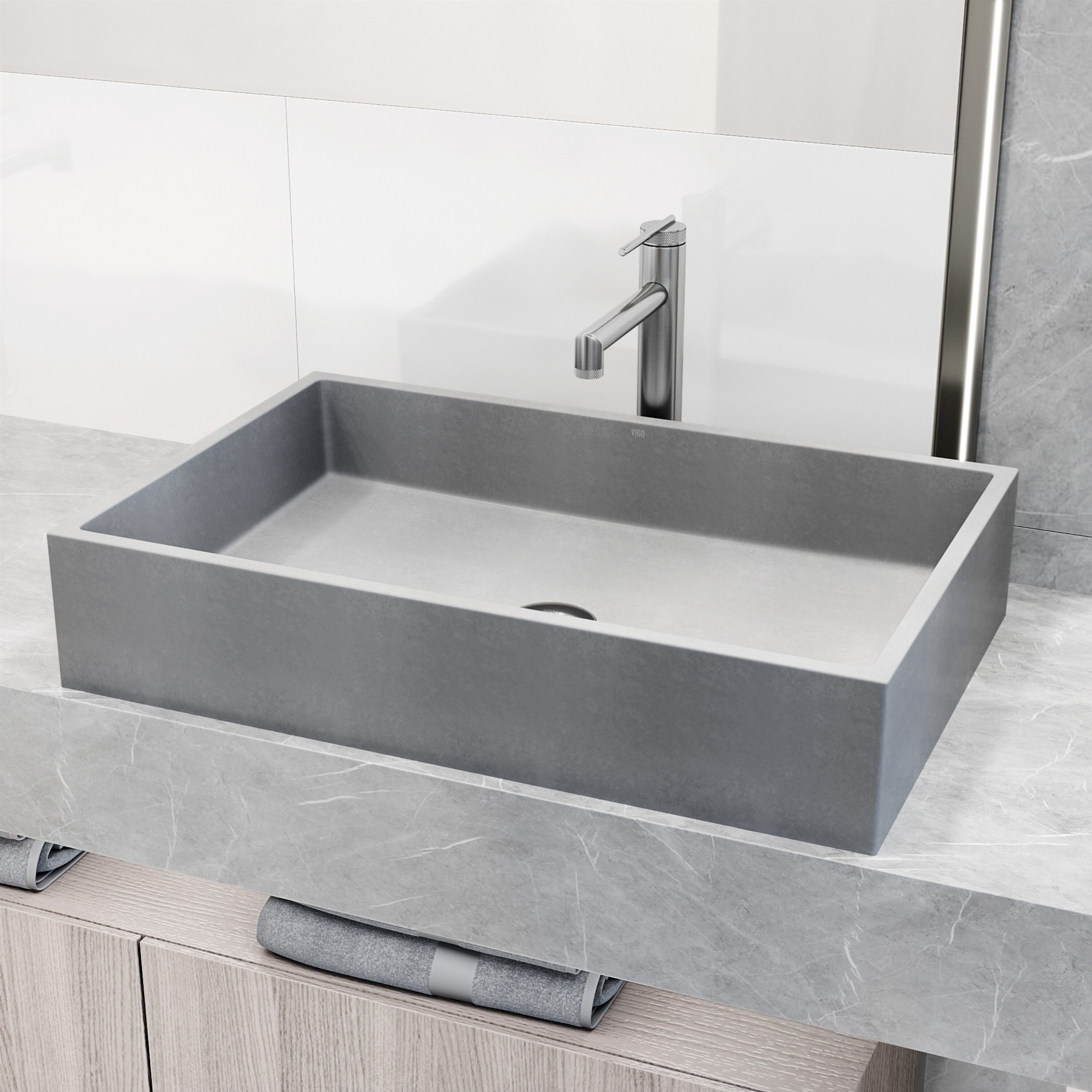 Concreto Stone 24" Gray Rectangular Vessel Bathroom Sink