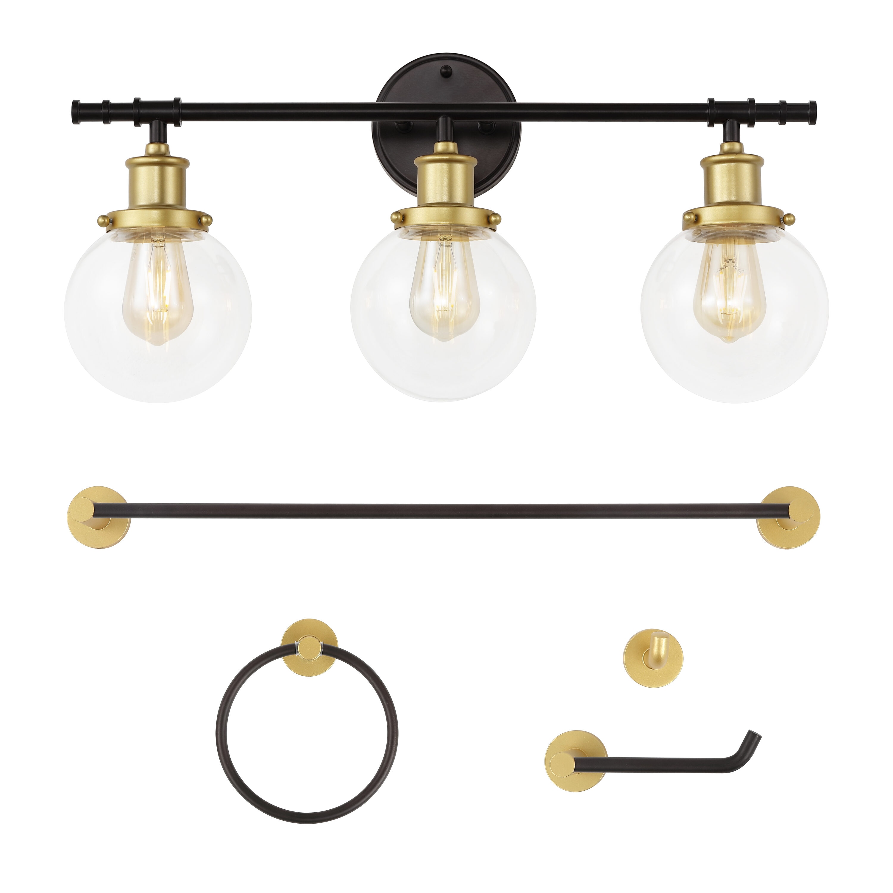 JONATHAN  Y JYL1504B Hugo Farmhouse Classic 5-Piece Vanity Light Set 24.5-in 3 -Light Oil-rubbed Black Farmhouse Vanity light