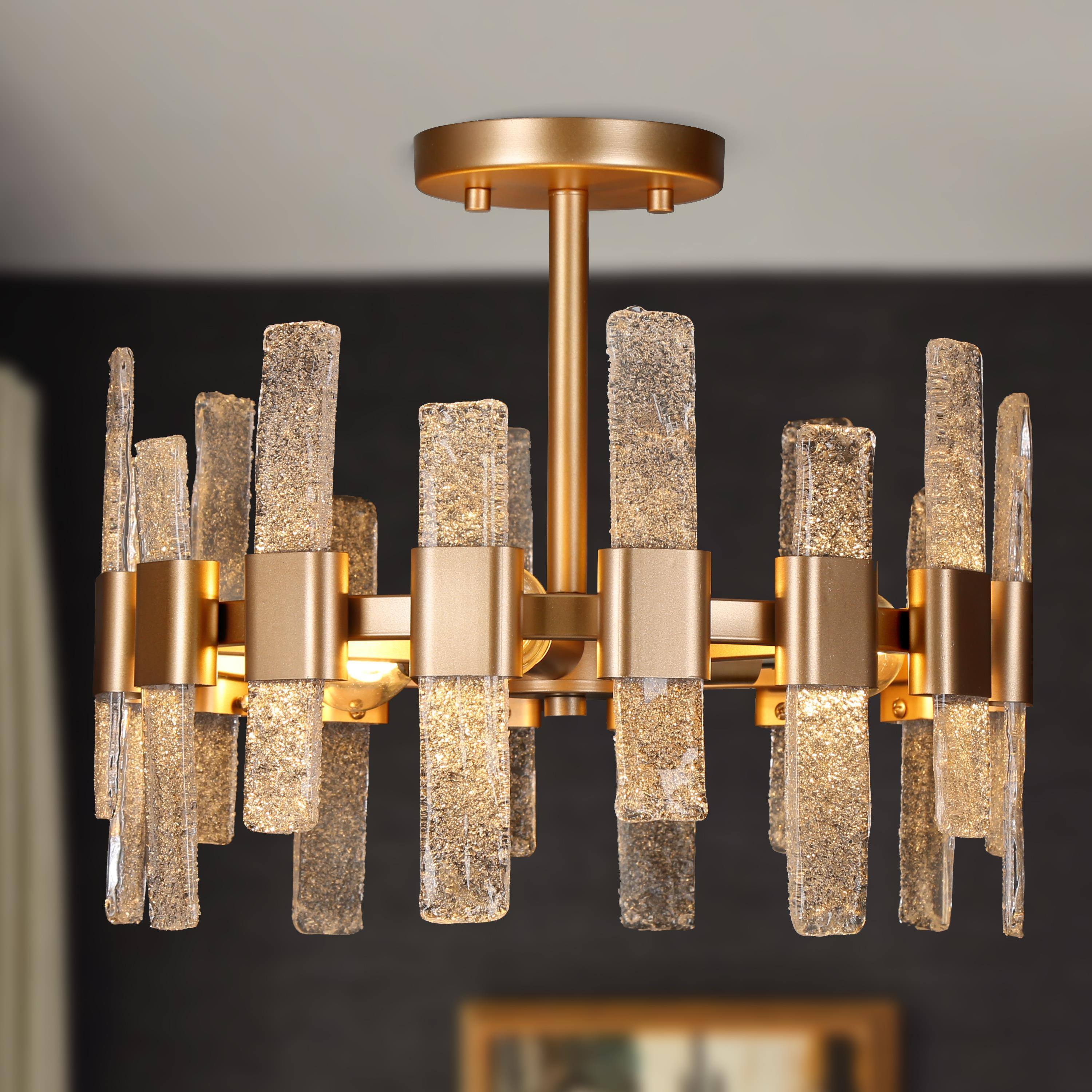 Uolfin UIFQFV-LWS262C3-M8 3 -Light 14-in Matte Gold Semi Flush Mount Light