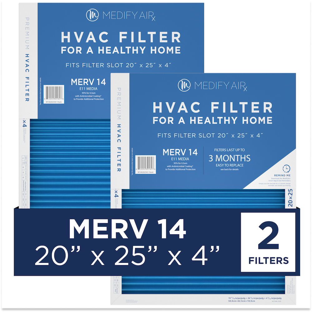 Medify Air MA-HVAC-14A20254-2 20-in W x 25-in L x 4-in MERV 14 Pleated Air Filter (2-Pack)