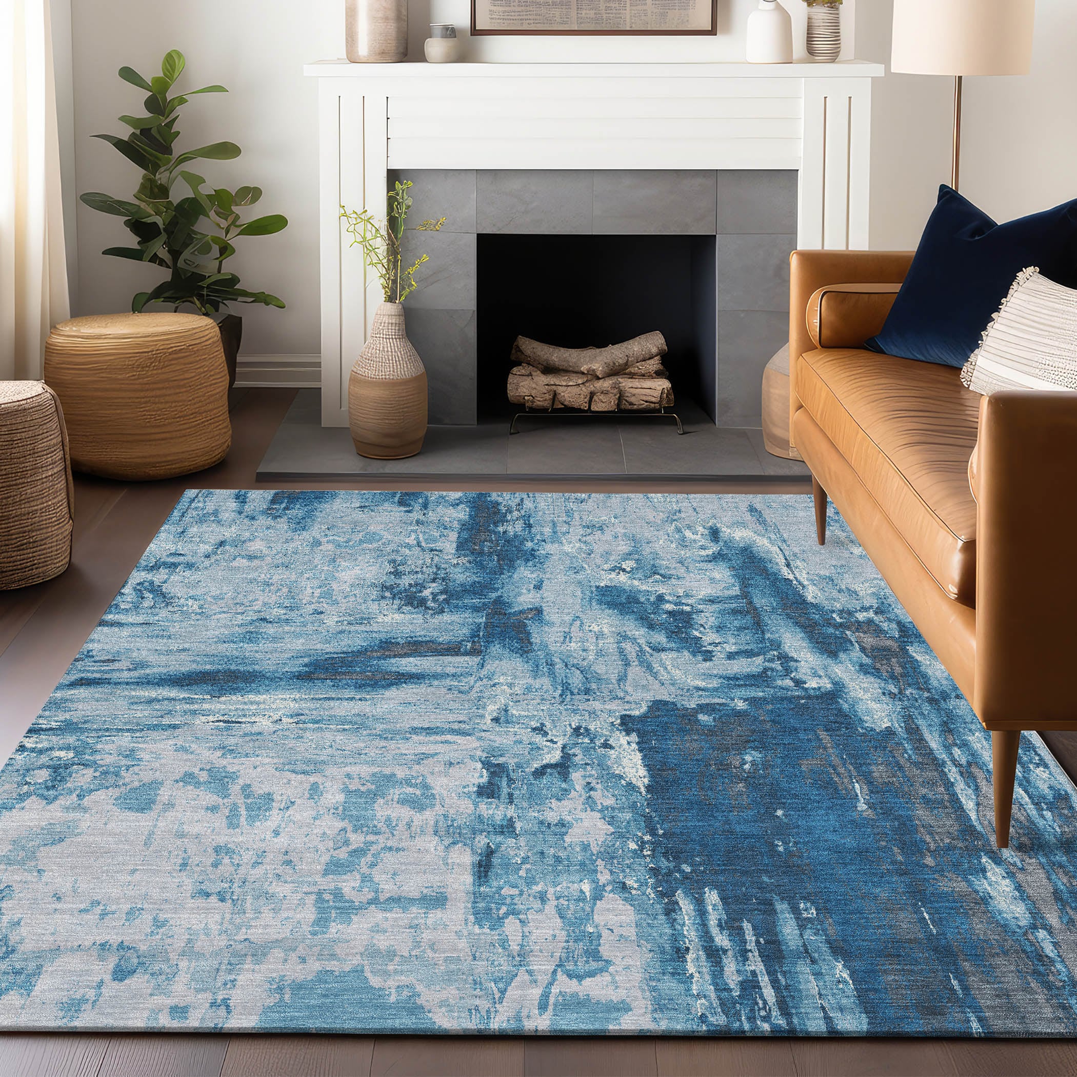Addison Rugs ACN1350DN8X10 Chantille ACN1350DN 8 x 10 (ft) Polyester Denim Rectangular Indoor/Outdoor Geometric Machine washable Area rug