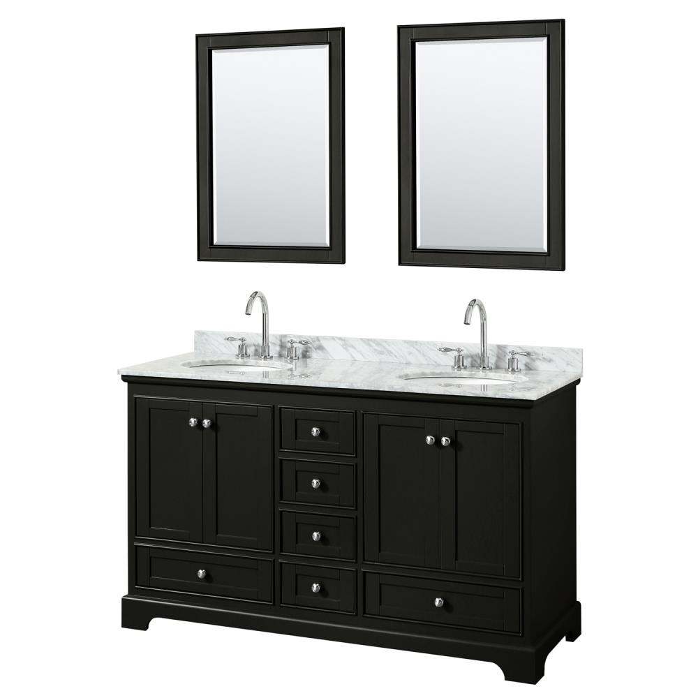 Wyndham Collection WCS202060DDECMUNOM24 Deborah 60-in Dark Espresso with Polished Chrome Trim Undermount Double sink Bathroom Vanity with White Carrara Marble Natural marble Top (Mirror Included)