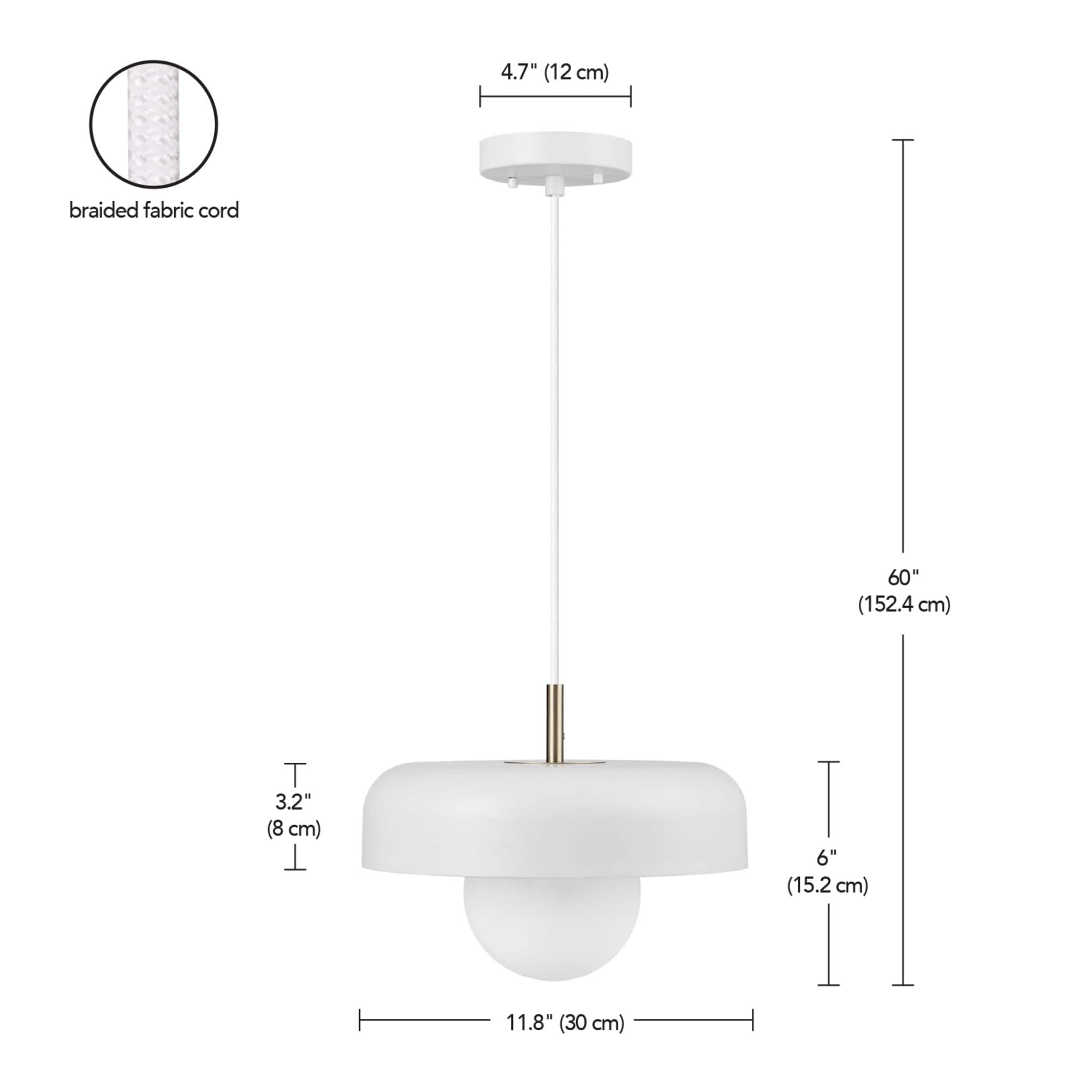 Adjustable Matte White Metal Pendant with Brass Accents