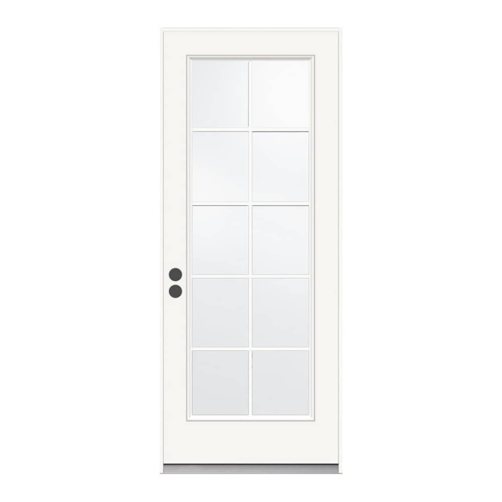 JELD-WEN 32R10RHLENBM 32-in x 80-in x 4-9/16-in Jamb Low-E Simulated divided light , Primed Steel Right-hand inswing Center-hinged Patio Door