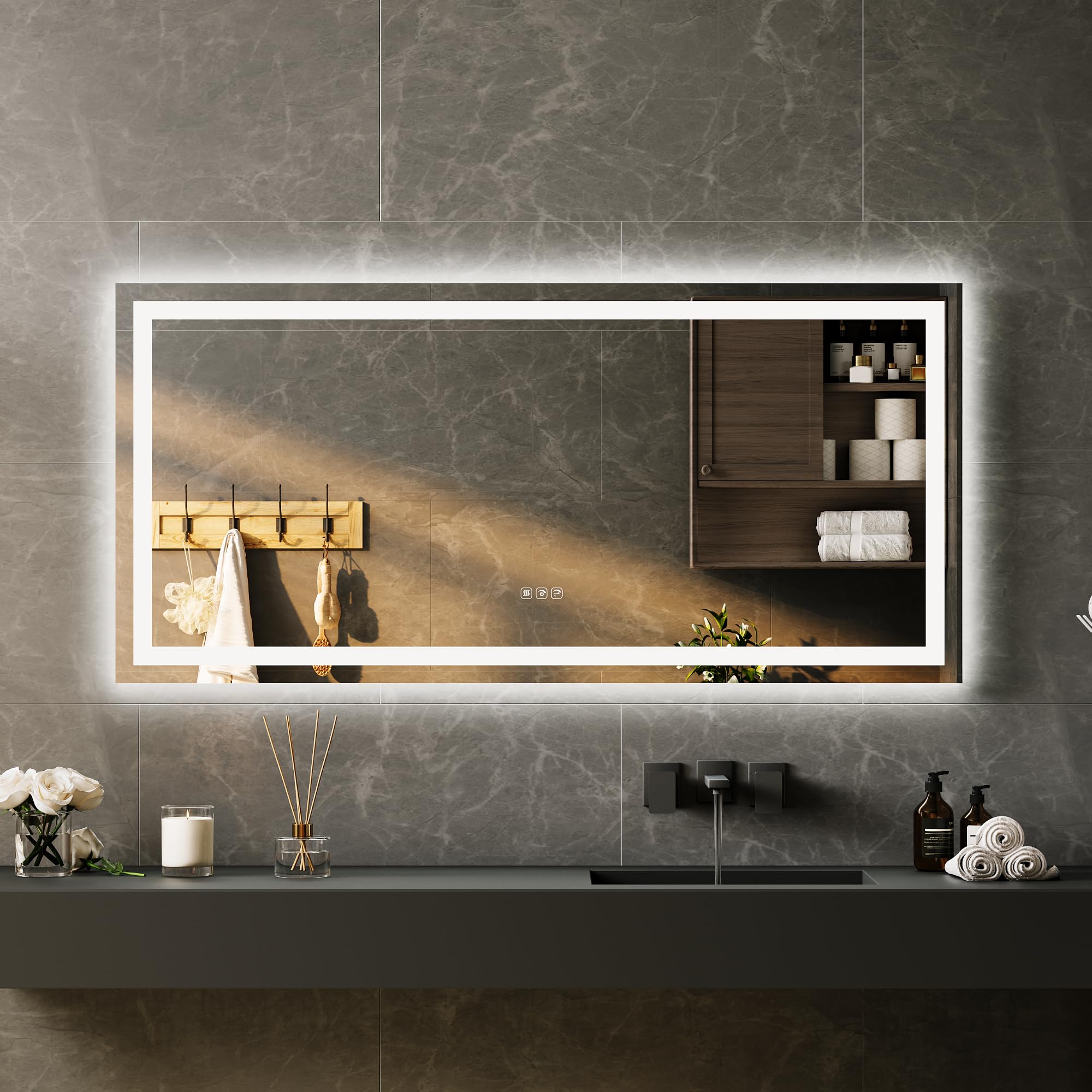 DEXSO LED Bathroom Mirror 55X26 Frameless Dimmable