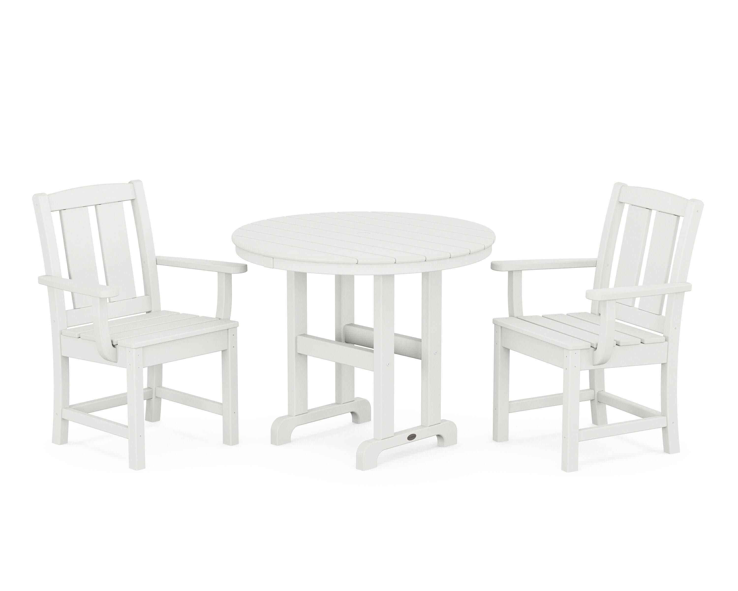 POLYWOOD PWS2063-1-WH Mission 3 -Piece White Patio Dining Set Plastic Round Table with 2 Stationary Chairs
