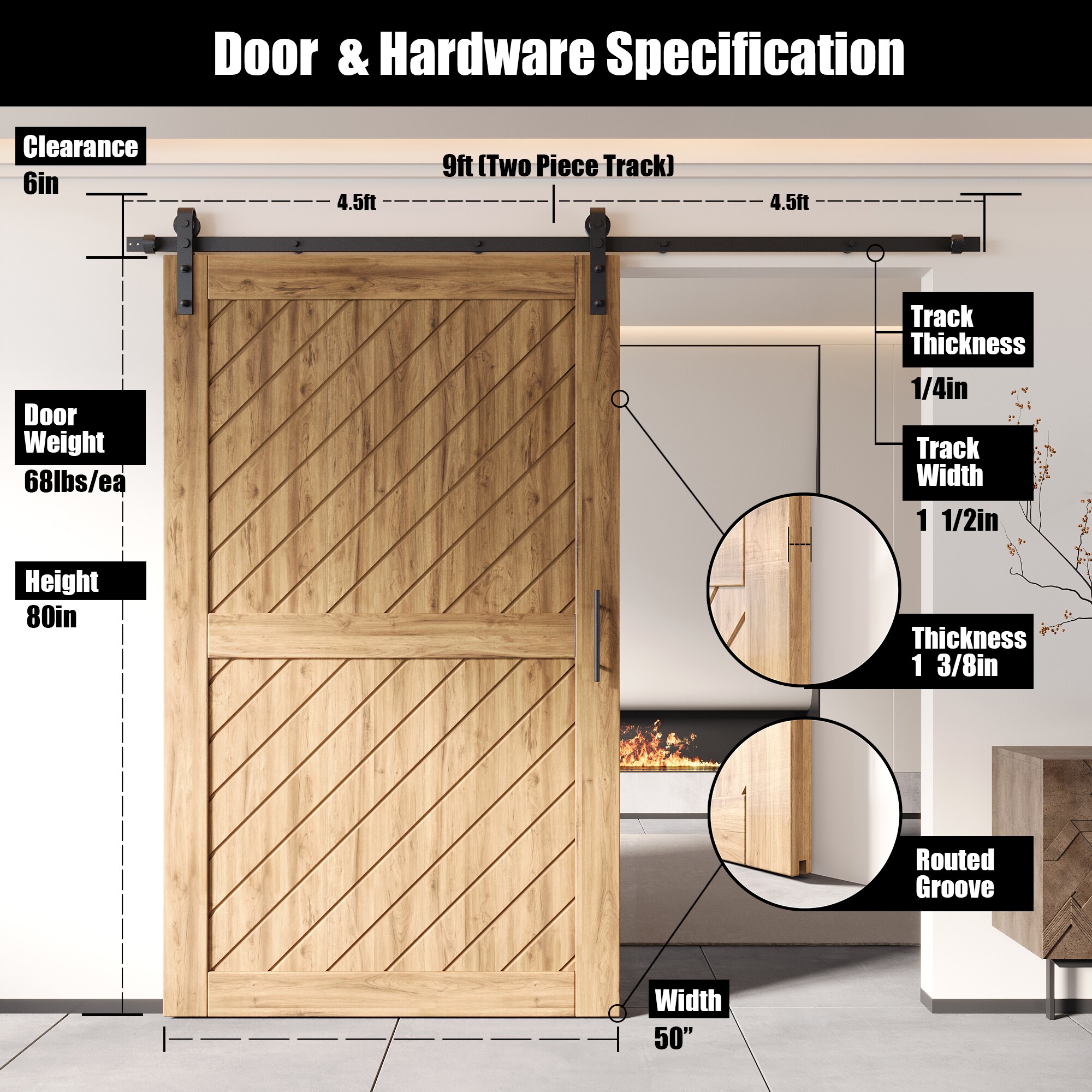 HOMACER YT1TGH108C-XT1-5080 Barn-Doors - View #2