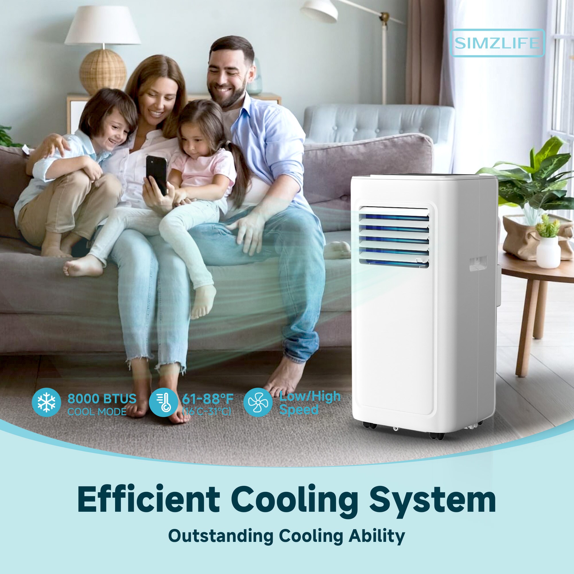 SIMZLIFE Dehumidifier Fan Cool 3 in 1 14000 BTU (DOE) 115-Volt