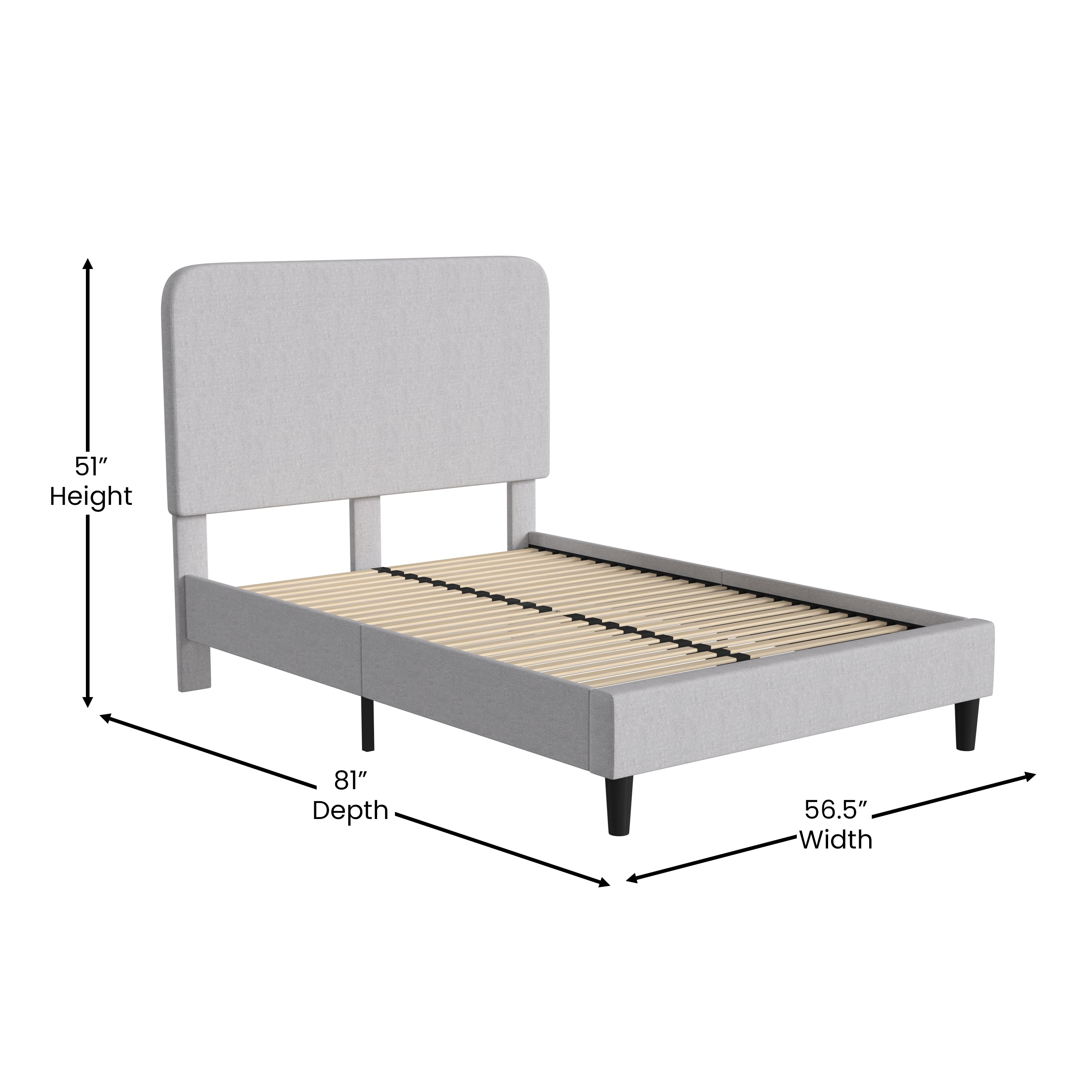 Addison Full Double Light Grey Upholstered Platform Bed with Rounded Headboard