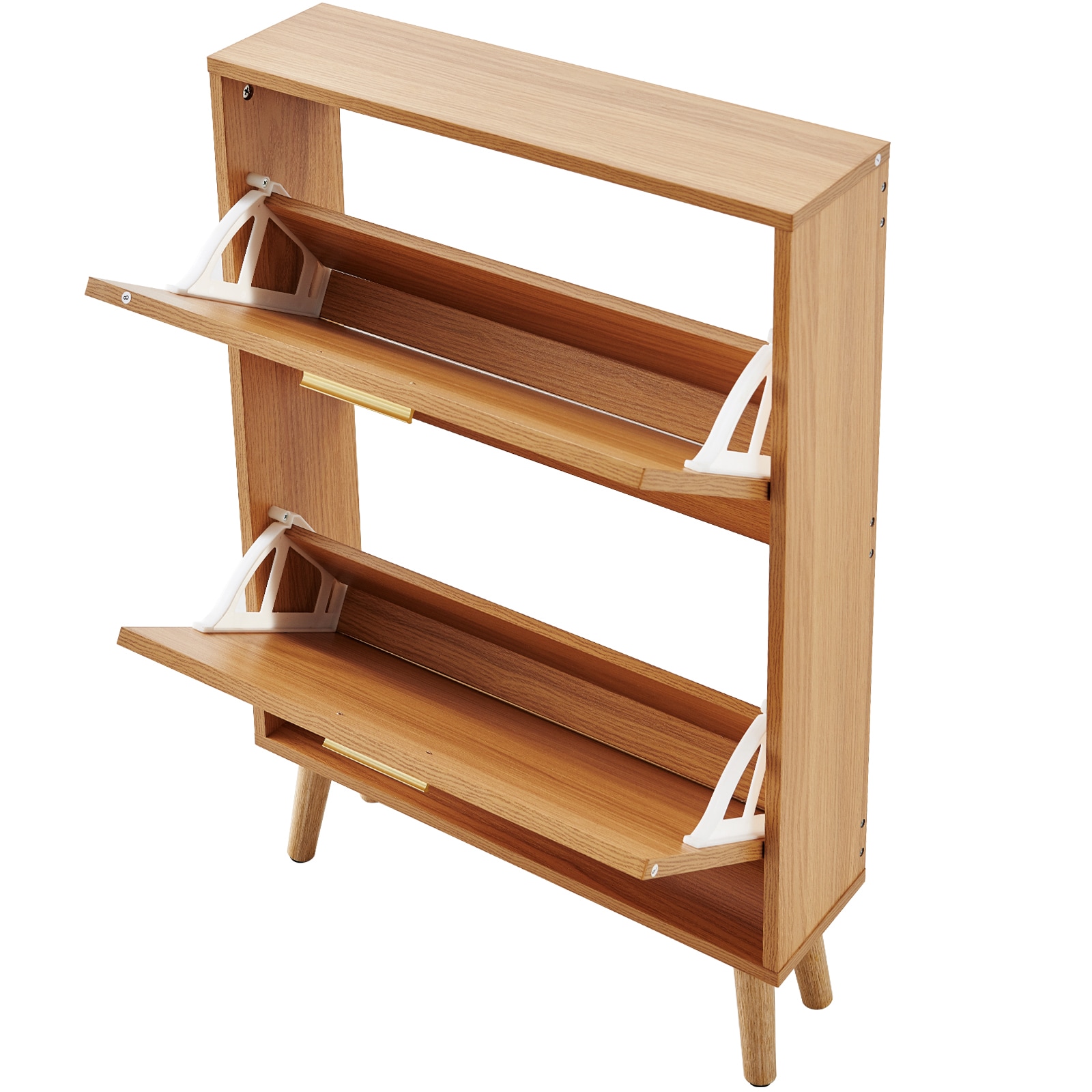 LUXEYARD Shoe Cabinet with 2 Flip Drawers Shoe Storage Cabinet for Entryway Free Standing Shoe Storage Organizer with Rattan Doors for Heels Boots Slippers in Hallway Living Room