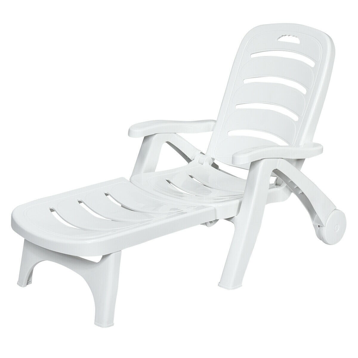 CASAINC Patio chair White Plastic Frame Stationary Chaise Lounge Chair ...