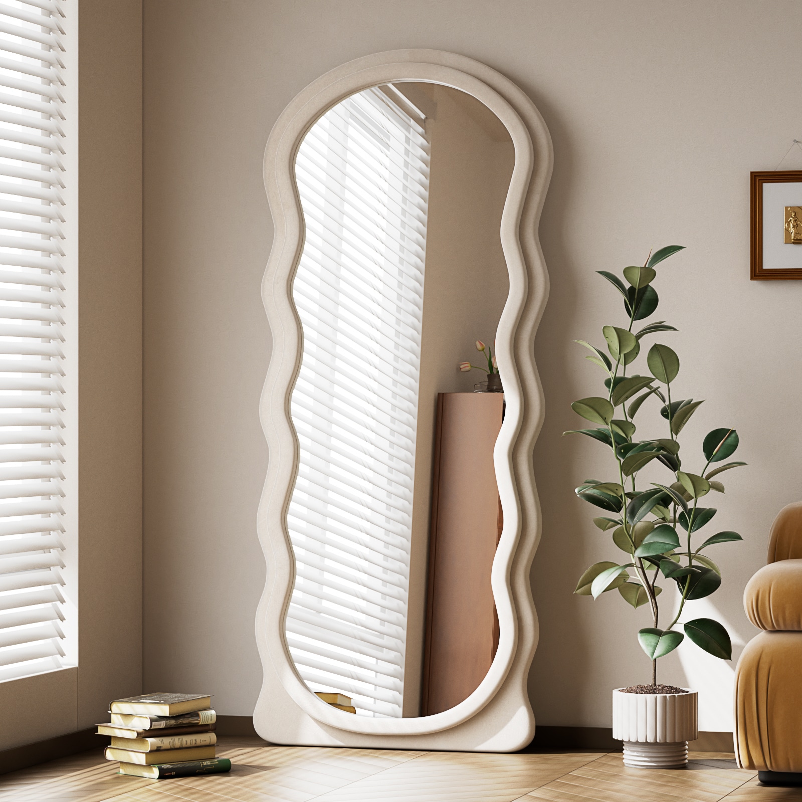 BEAUTYPEAK LS-RBYXBL01-2463-WH 24-Inches W x 63.0-Inches H Irregular White Framed Full Length Floor Mirror