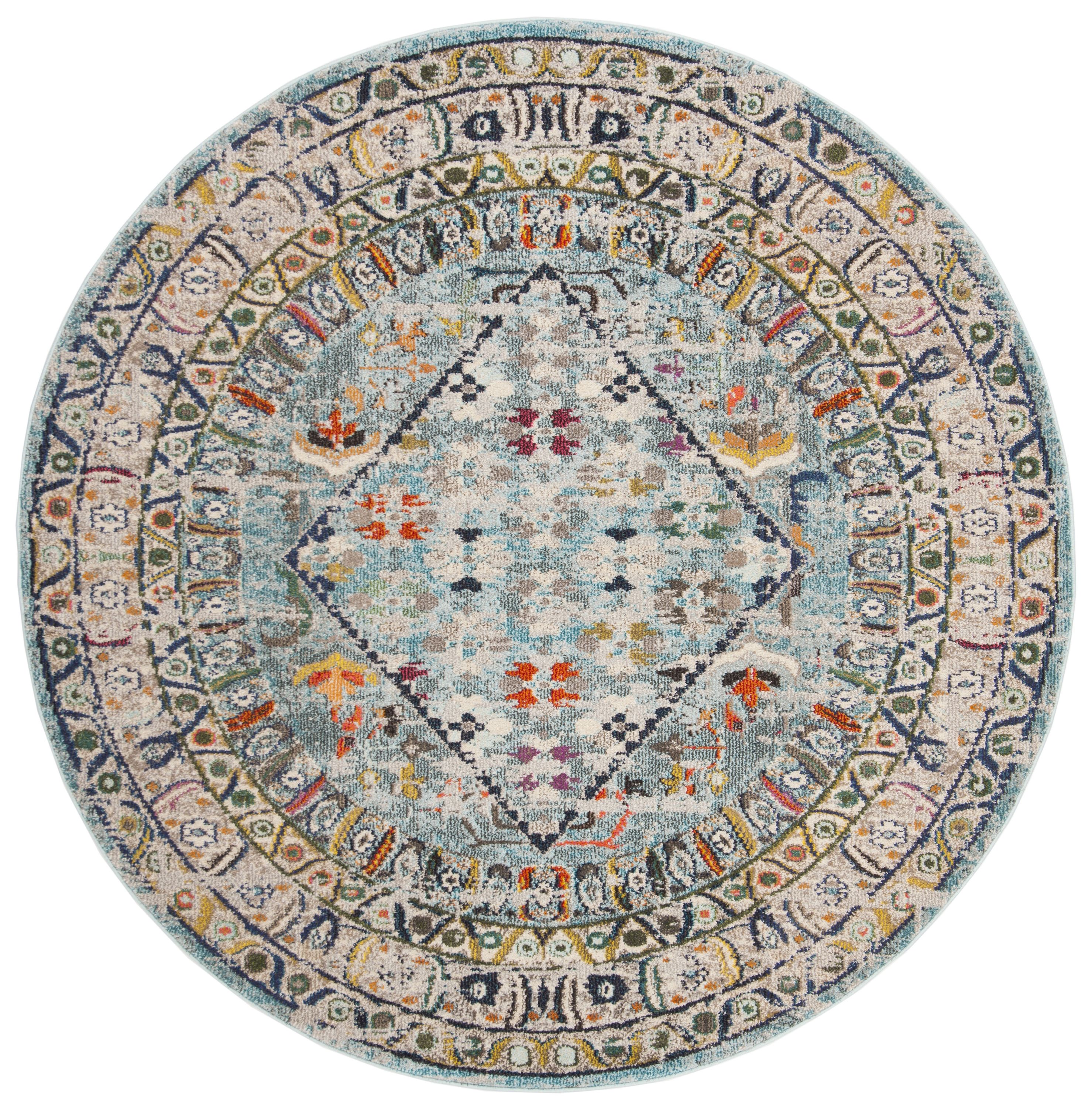 Safavieh MNC255M-7R Monaco Boule 7 x 7 (ft) Loomed Polypropylene Blue/Light Gray Round Indoor Floral/Botanical Vintage Area rug