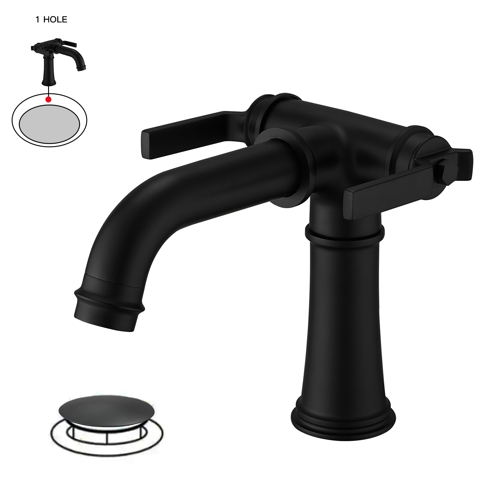 BWE C-9007-BLACK Matte Black Single hole 2-handle WaterSense Low-arc Commercial/Residential Handle Bathroom Sink Faucet