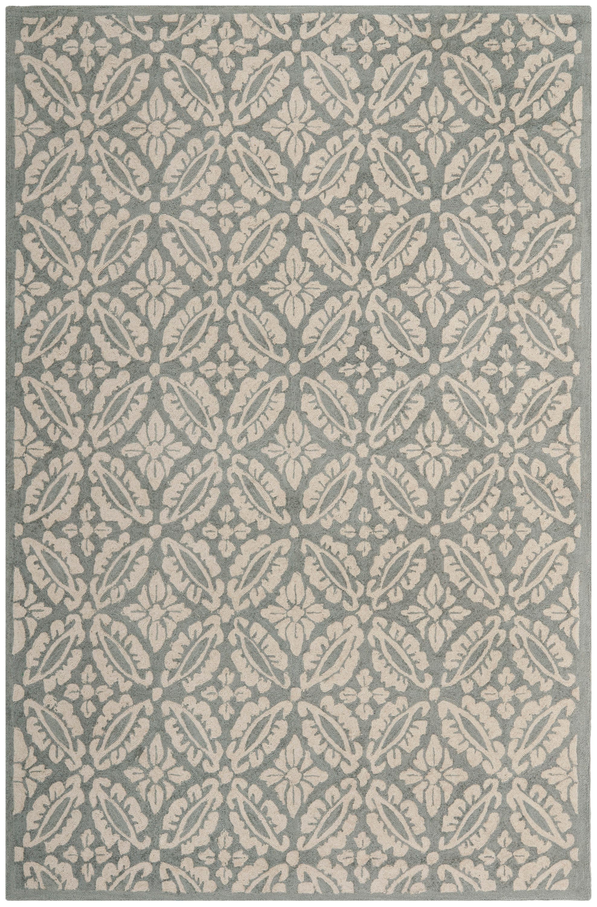 Safavieh HK723A-5 Chelsea Sade 5 x 8 (ft) Hooked Wool Blue Gray Rectangular Indoor Floral/Botanical Area rug