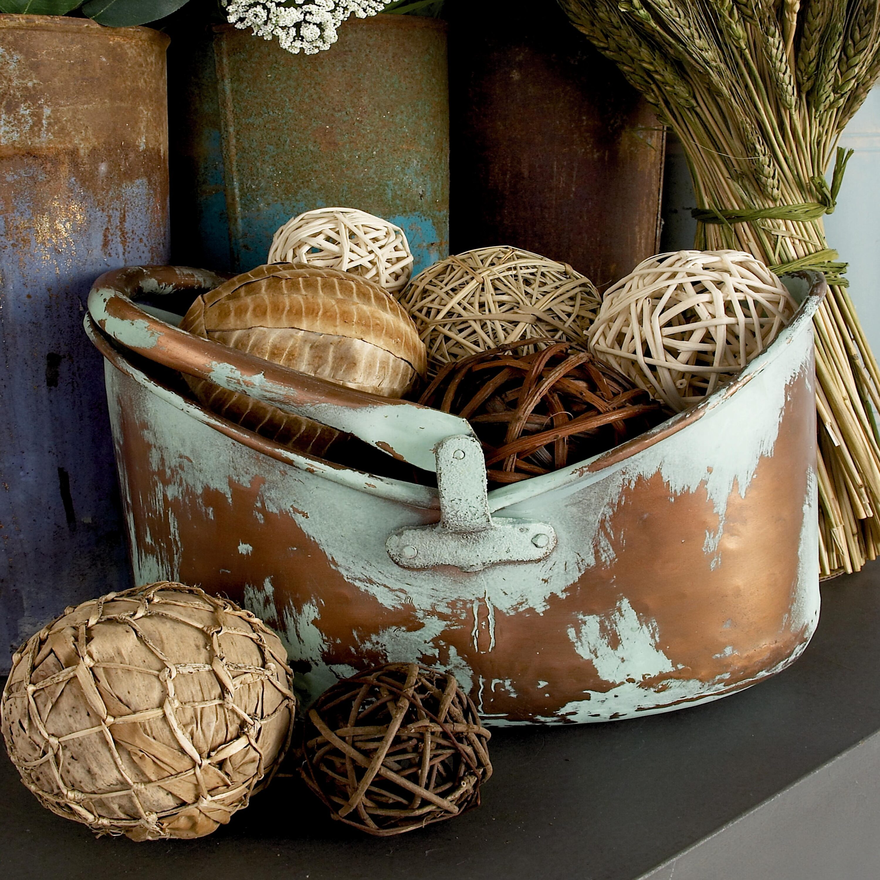 Grayson Lane 26904 3 -Pack Rectangle 11-in W x 8-in H x 10-in D Copper Metal Rustic Indoor/Outdoor Planter