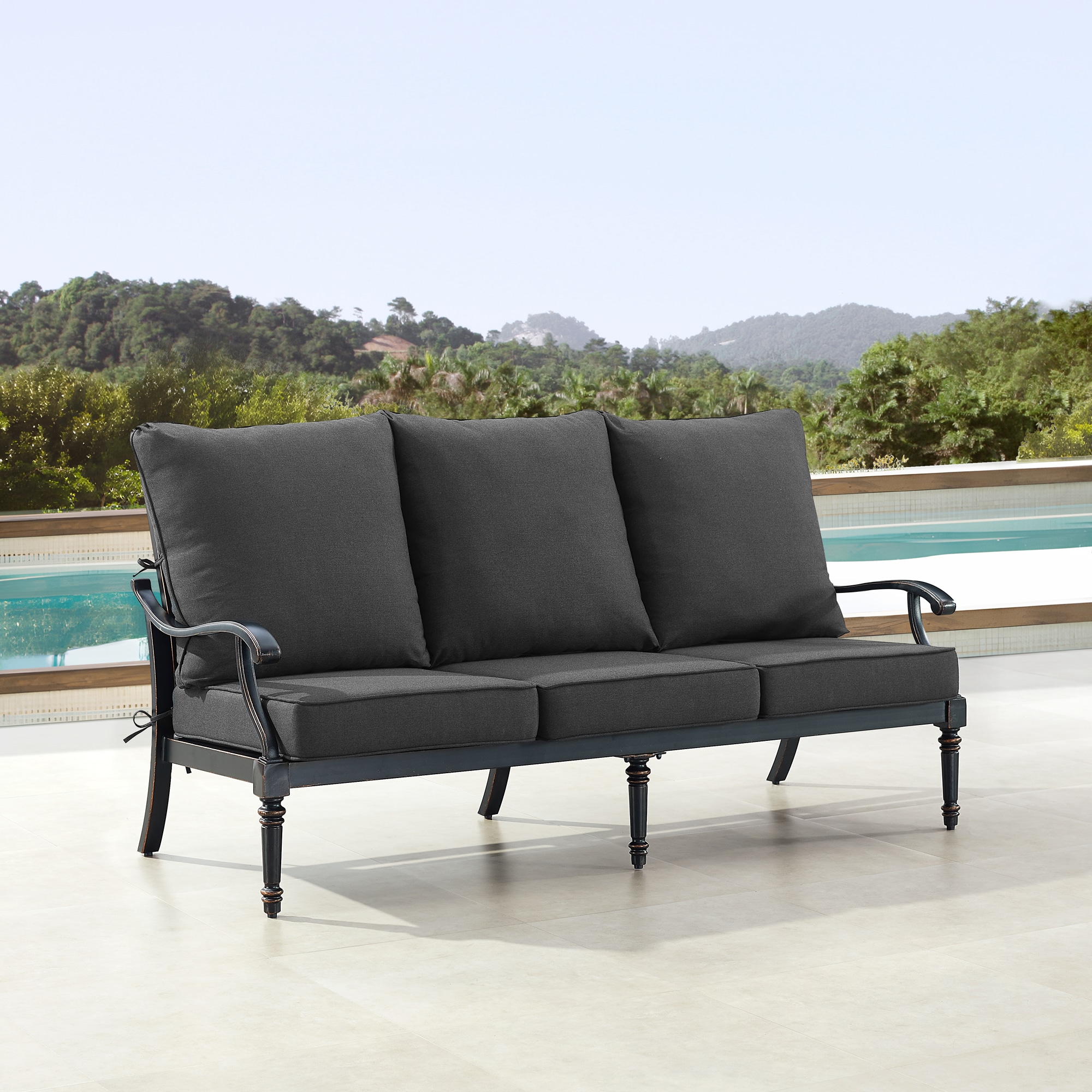 Oakland Living SHAOSFBKCUA Luxury Outdoor Sofa with Black Cushions and Aluminum Frame