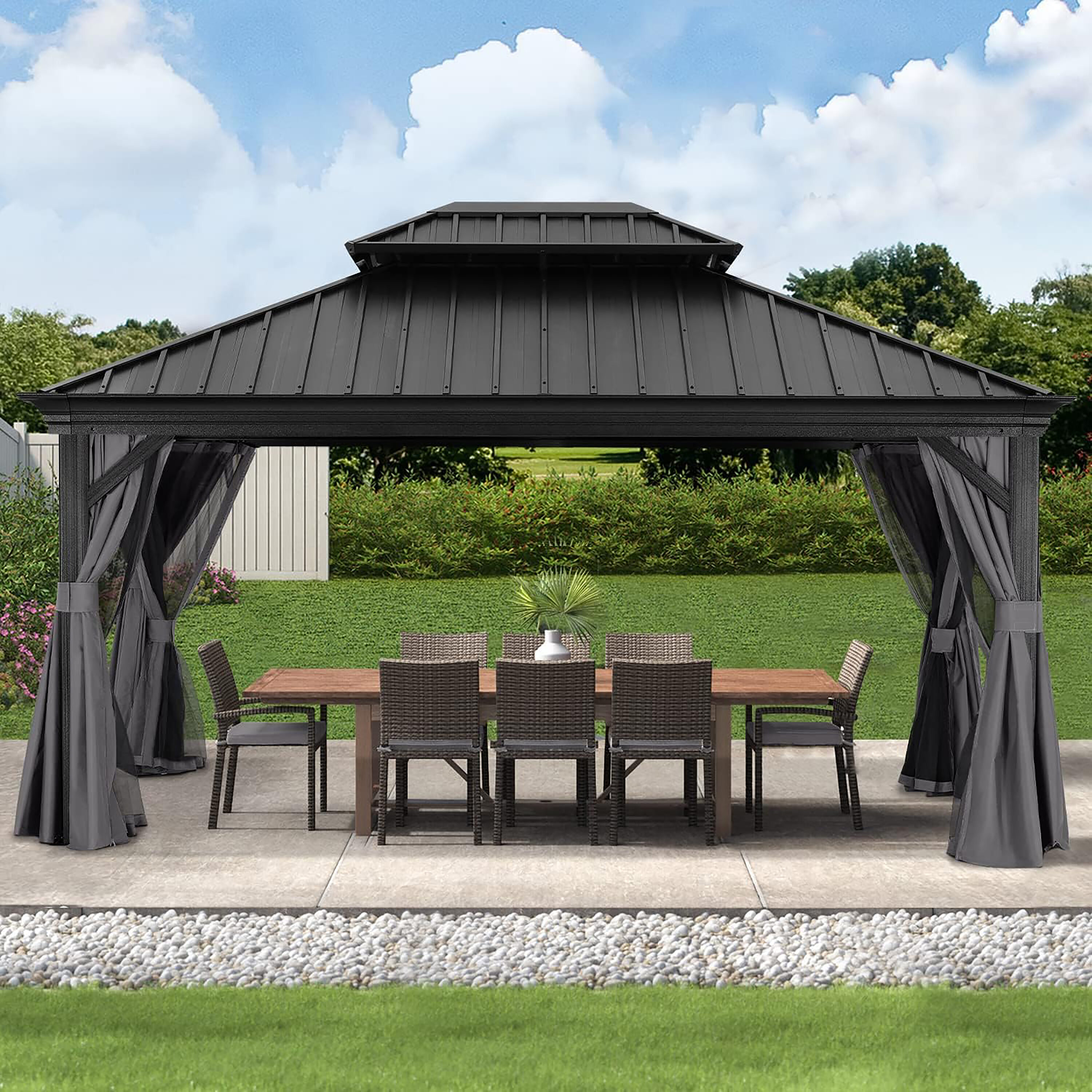 ABCCANOPY 16-ft X 12-ft Rectangle Dark Gray Metal Steel Roof Gazebo ...