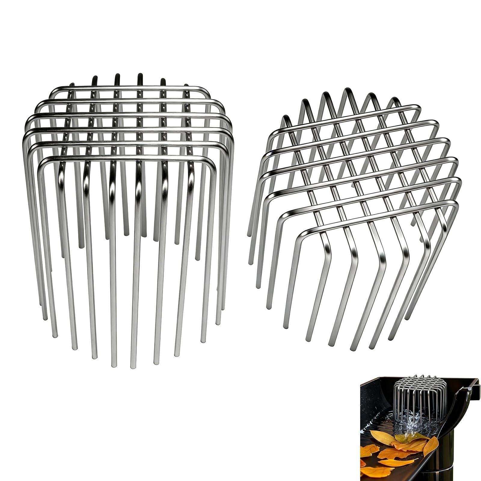 Adrinfly 2 Pack 304 Stainless Steel Gutter Guard Adjustable Height 4.73 Inch Fits 2.9 to 3.9 Inch Downspout Roof Drain Leaf Animal Filter #LAD0507B13