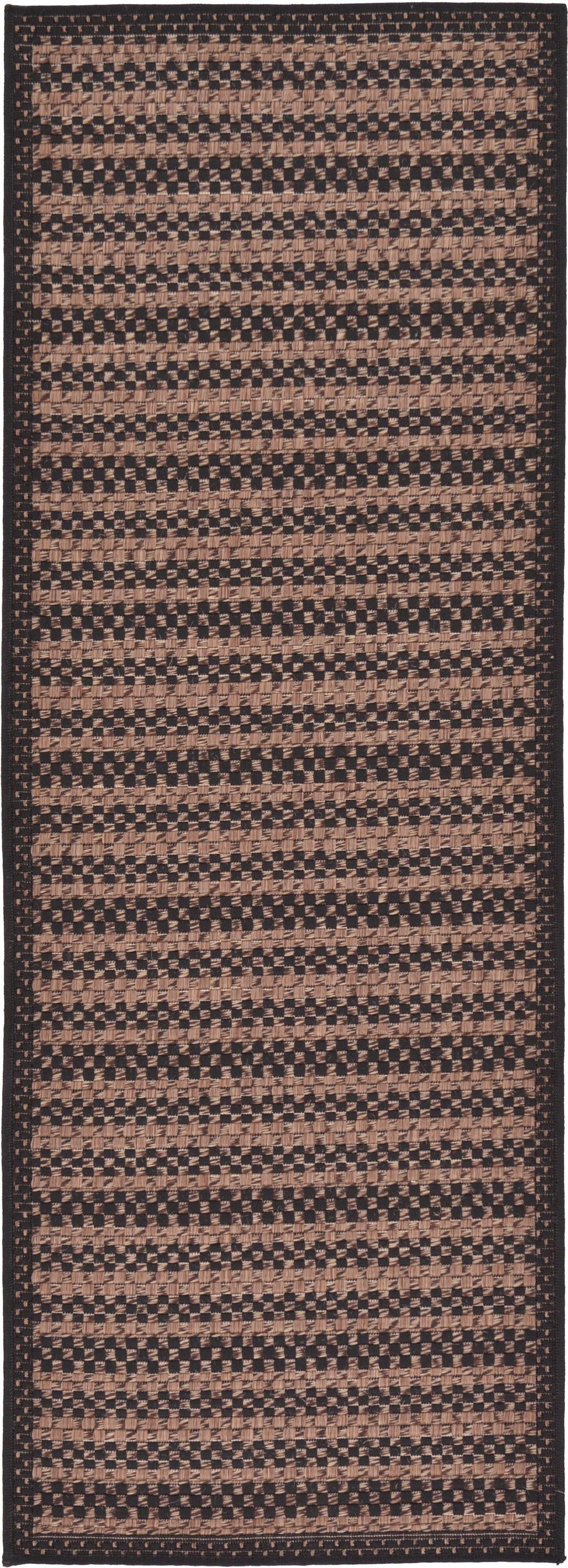 Unique Loom 3126510 Checkered Outdoor 2 x 6 (ft) Loomed Polypropylene Black/Brown Rectangular Indoor/Outdoor Geometric Runner rug