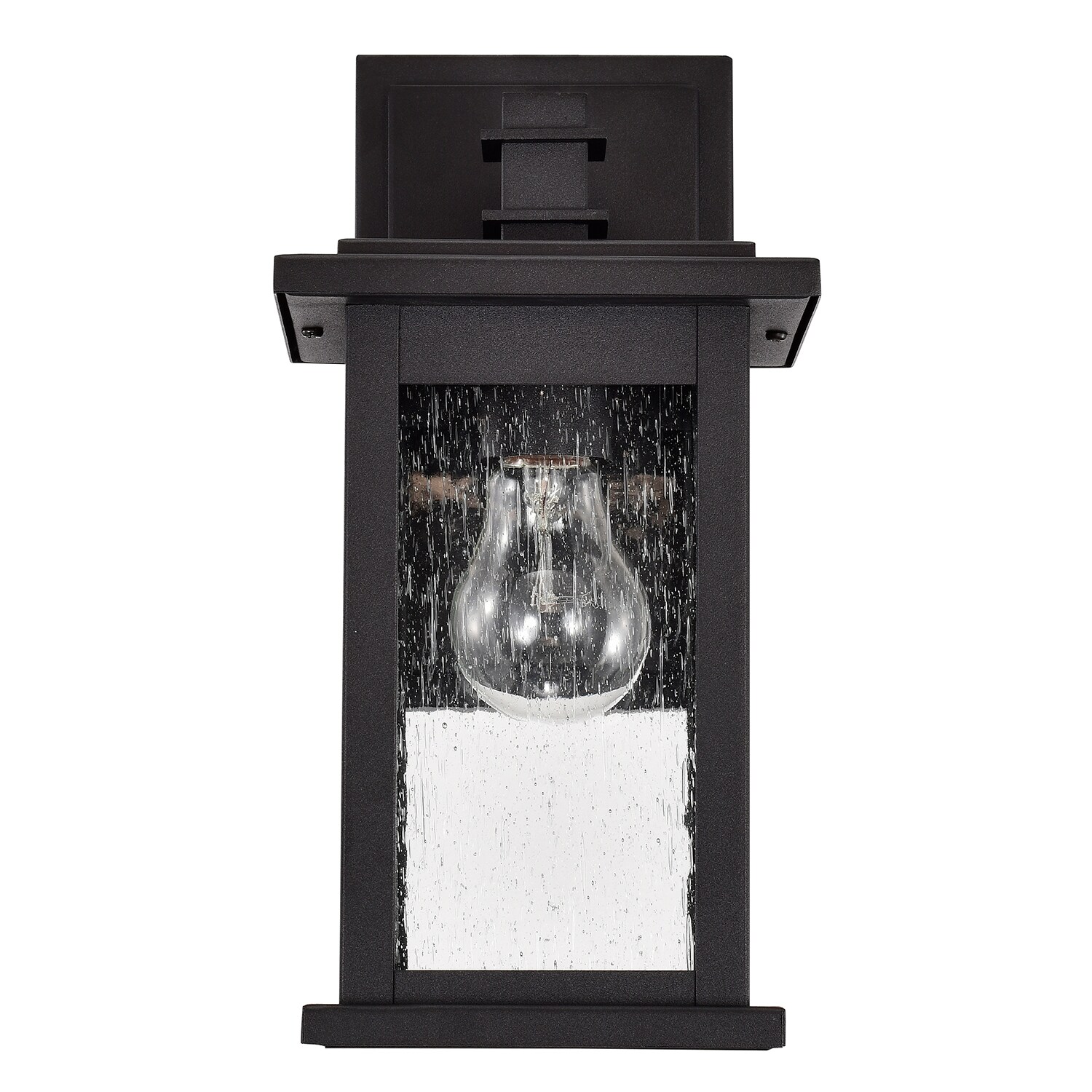 Matte Black 12-Inch Square Outdoor Wall Lantern with Seeded Glass