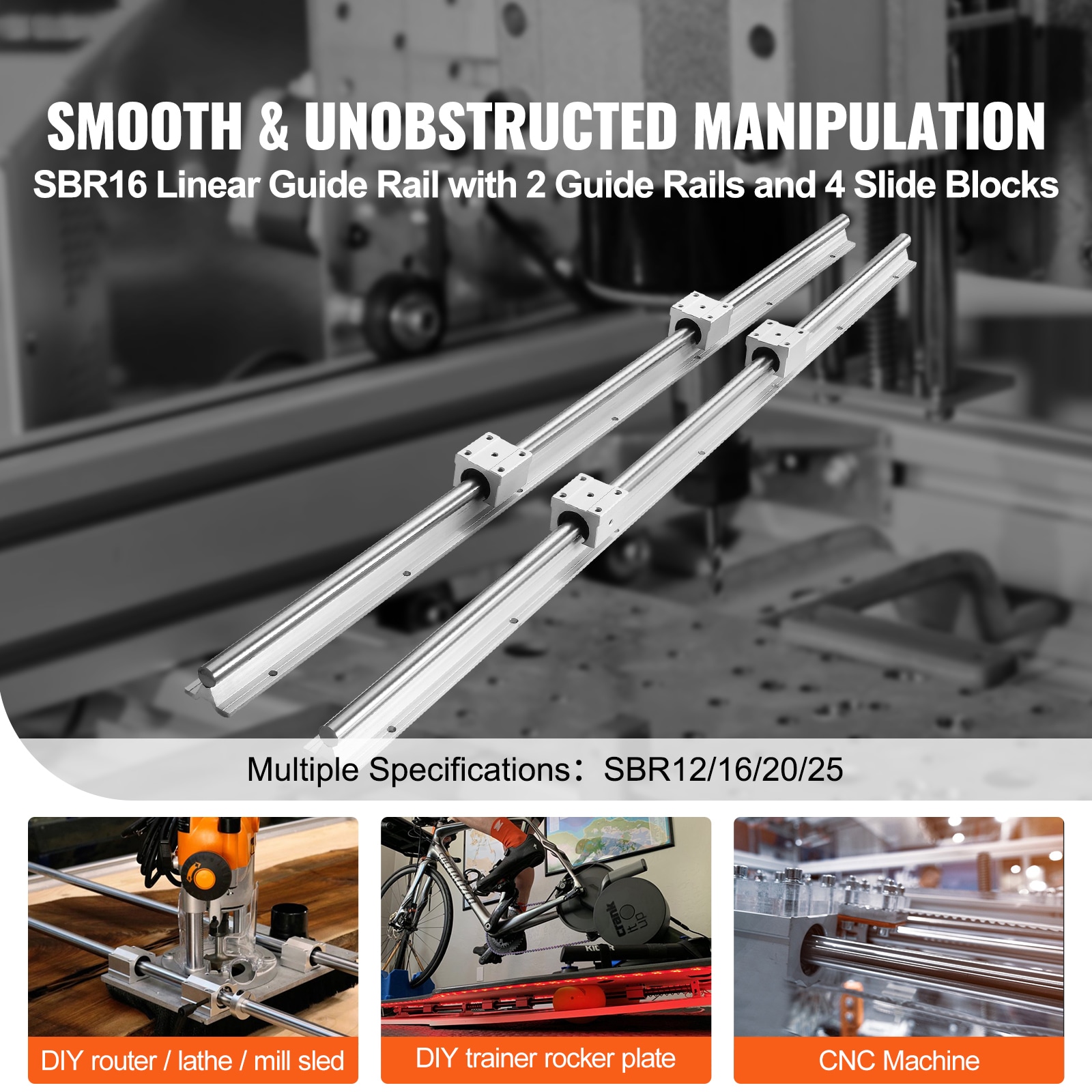 VEVOR Linear Guide Rail Set SBR16 1000mm 2 PCS 39.4 in/1000 mm SBR16 ...