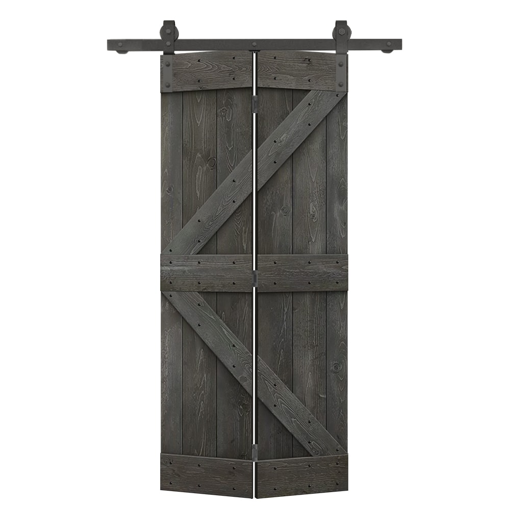 CALHOME 28-in x 84-in Carbon Gray Pine Wood Solid Core Barn Door ...