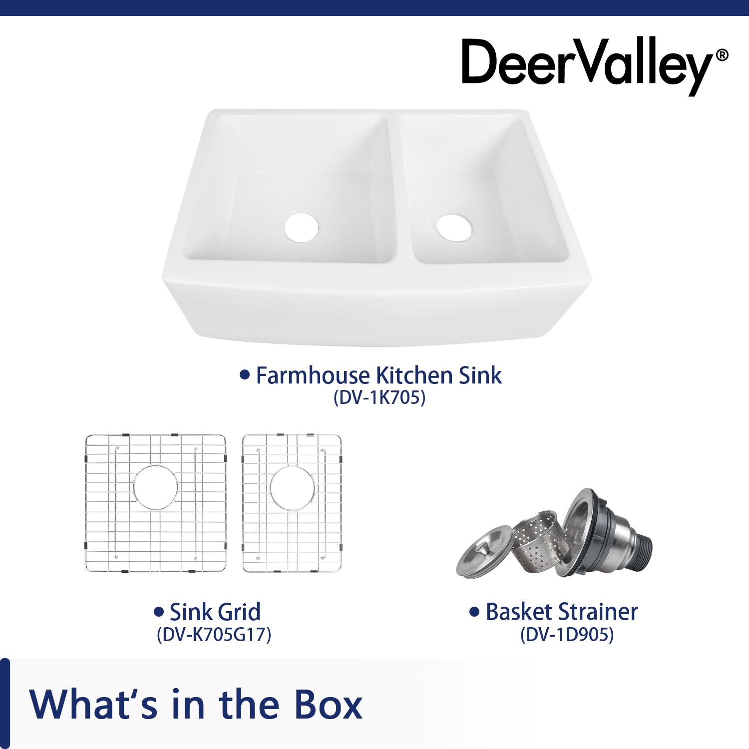DeerValley 33" White Fireclay Double Bowl Farmhouse Sink