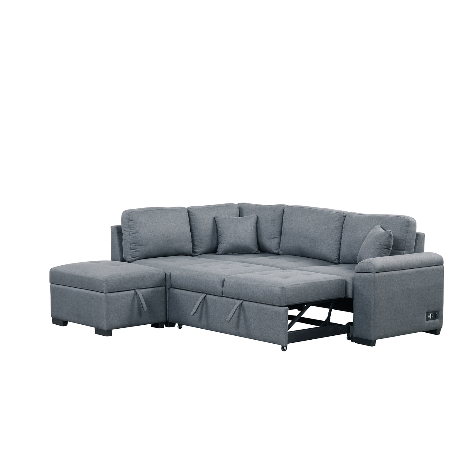 Bybafun 84.8-in Modern Gray Velvet Reclining Sleeper In The Couches ...