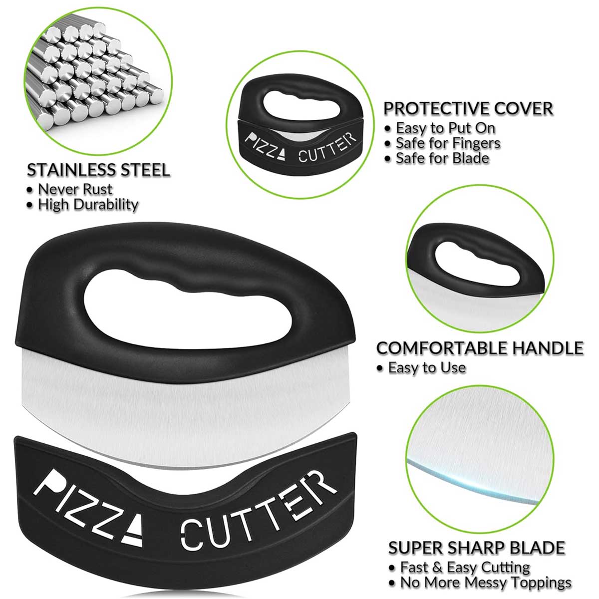 Aoibox heavy duty stainless steel pizza cutter with large sharp blade ...