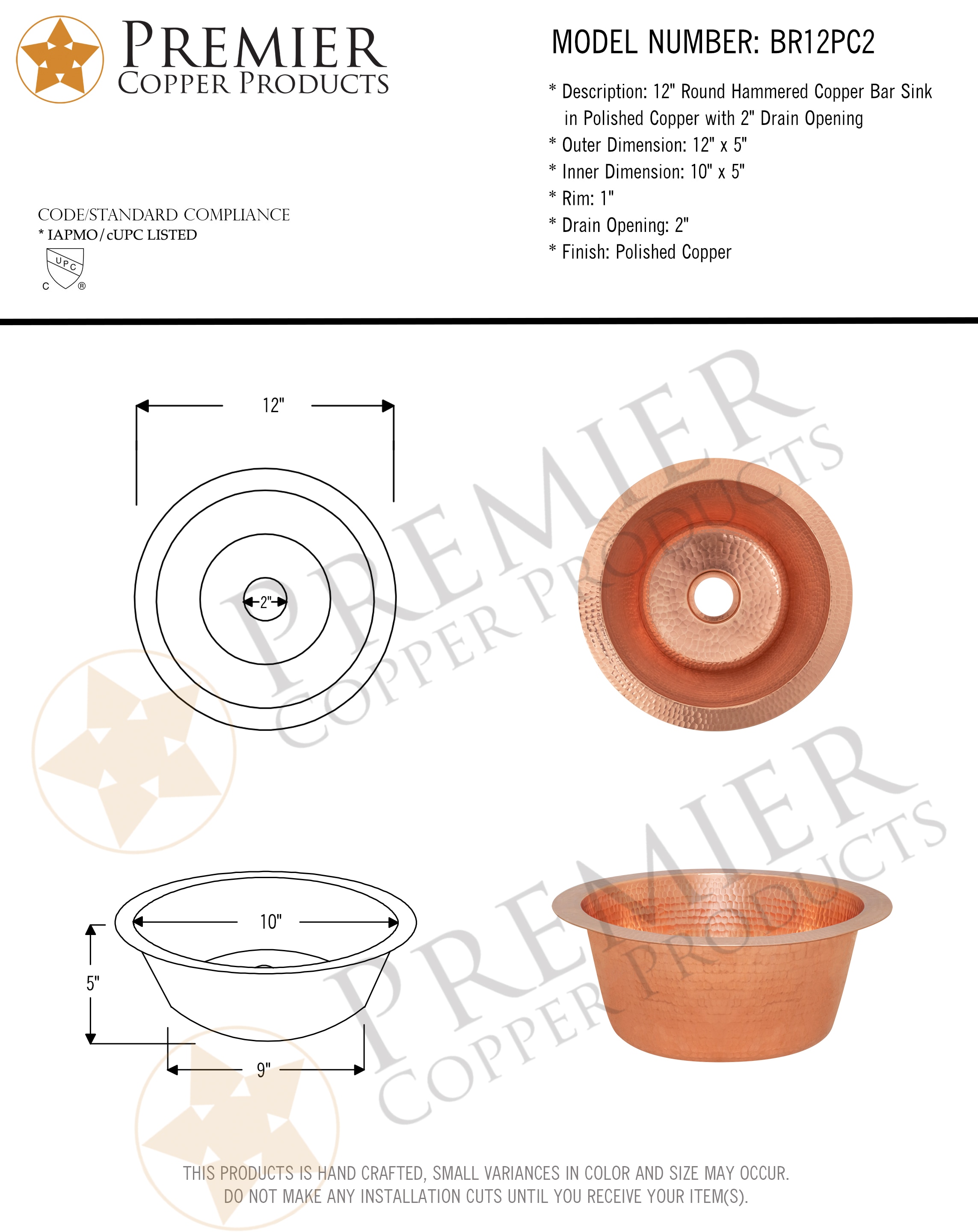 PREMIER COPPER PRODUCTS BR12PC2 Bar-Prep-Sinks - View #6