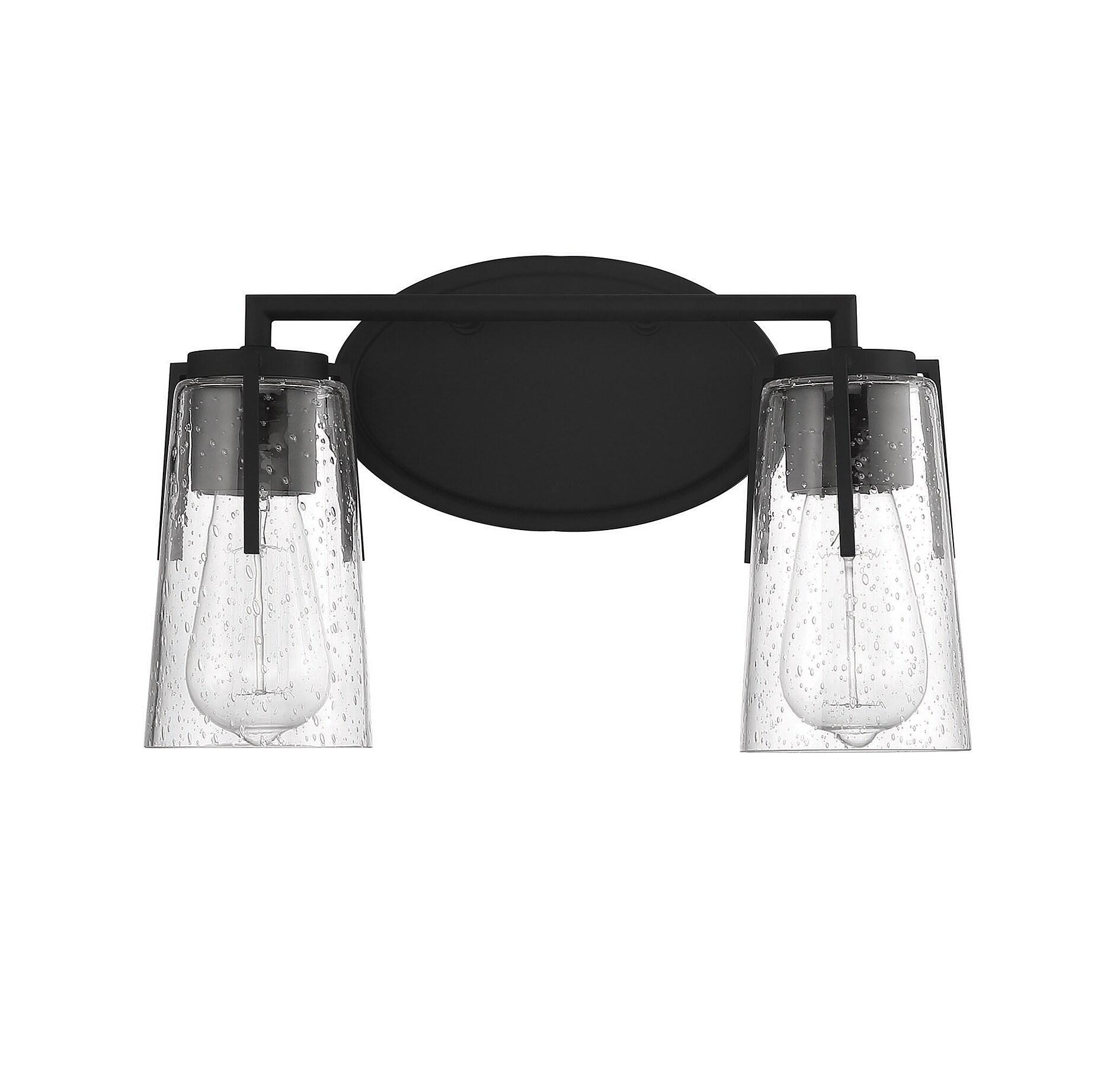 Black Jelly Jar 2-Light Bath Vanity Fixture with Clear Seeded Glass Shades