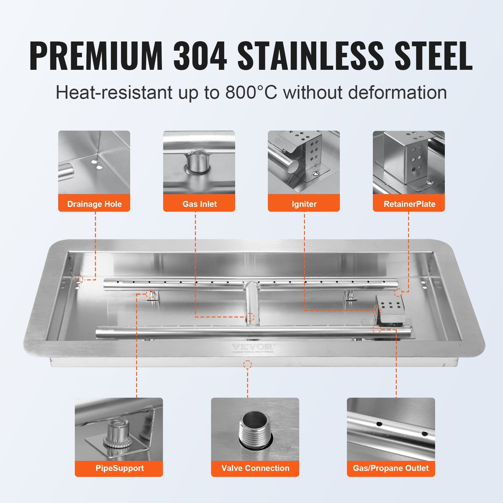 Stainless Steel 30'' Rectangular Drop-In Fire Pit Pan Kit