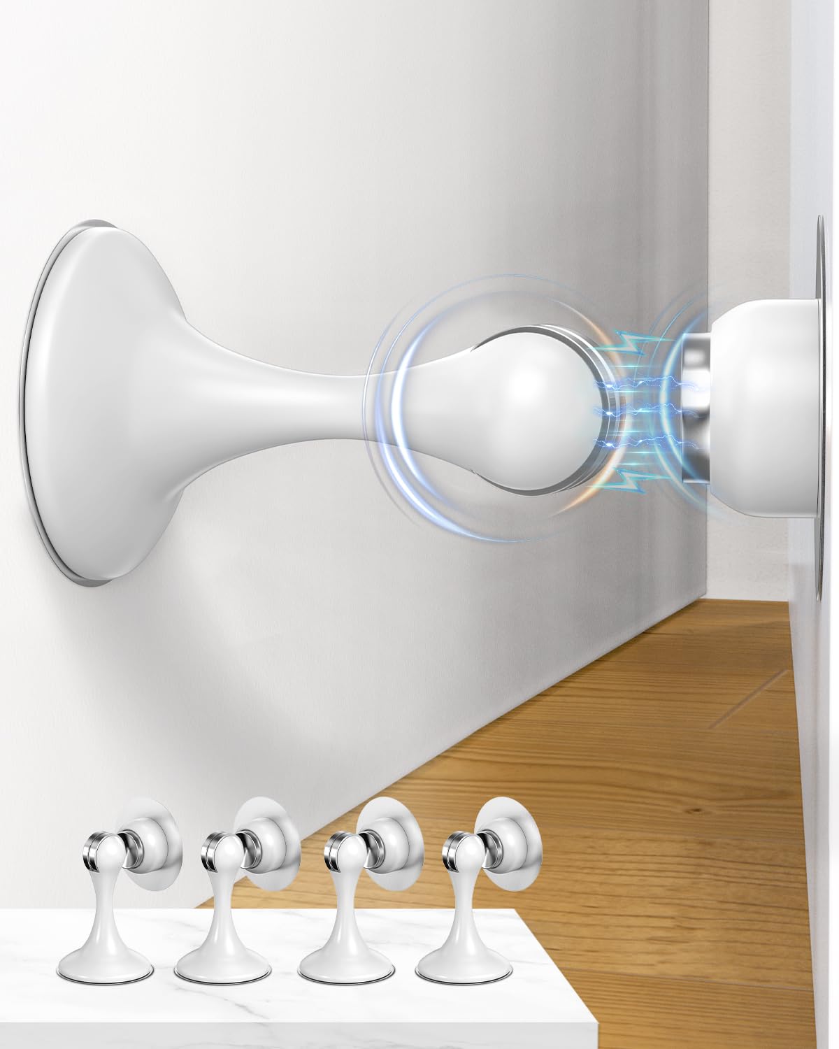 Misopily  Magnetic Door Stoppers 4 Pack Stainless Steel Door Stops for Wall and Floor Mounting Door Holder Keep Door Open with 3D Adhesive Tapes