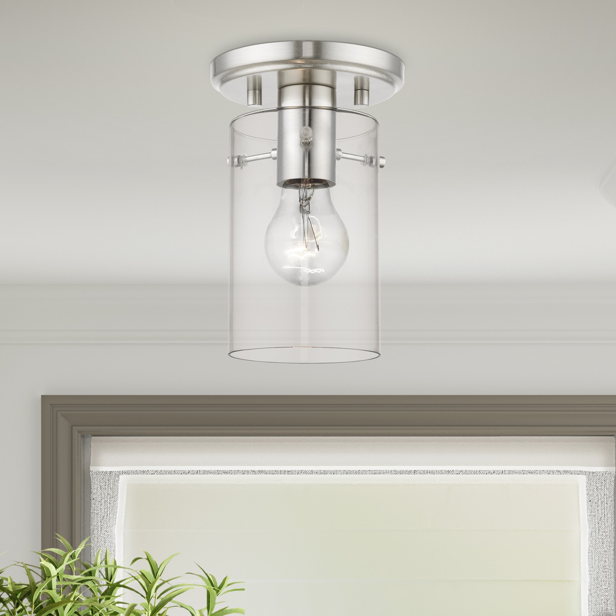 Munich Contemporary Brushed Nickel 1-Light Indoor/Outdoor Flush Mount