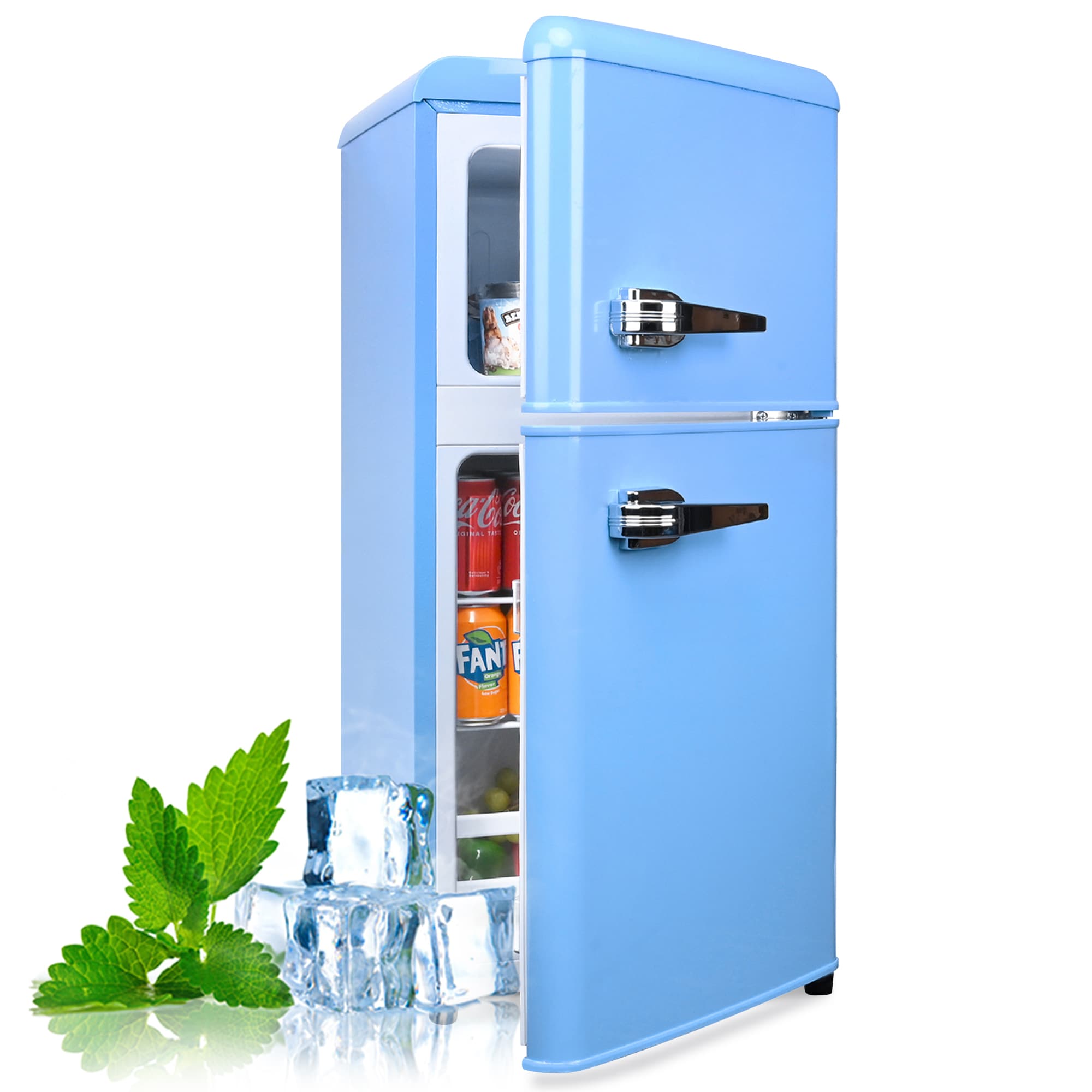 RCA Mini Retro Fridge 6 Can Beverage Compact Refrigerator and Warmer - Blue