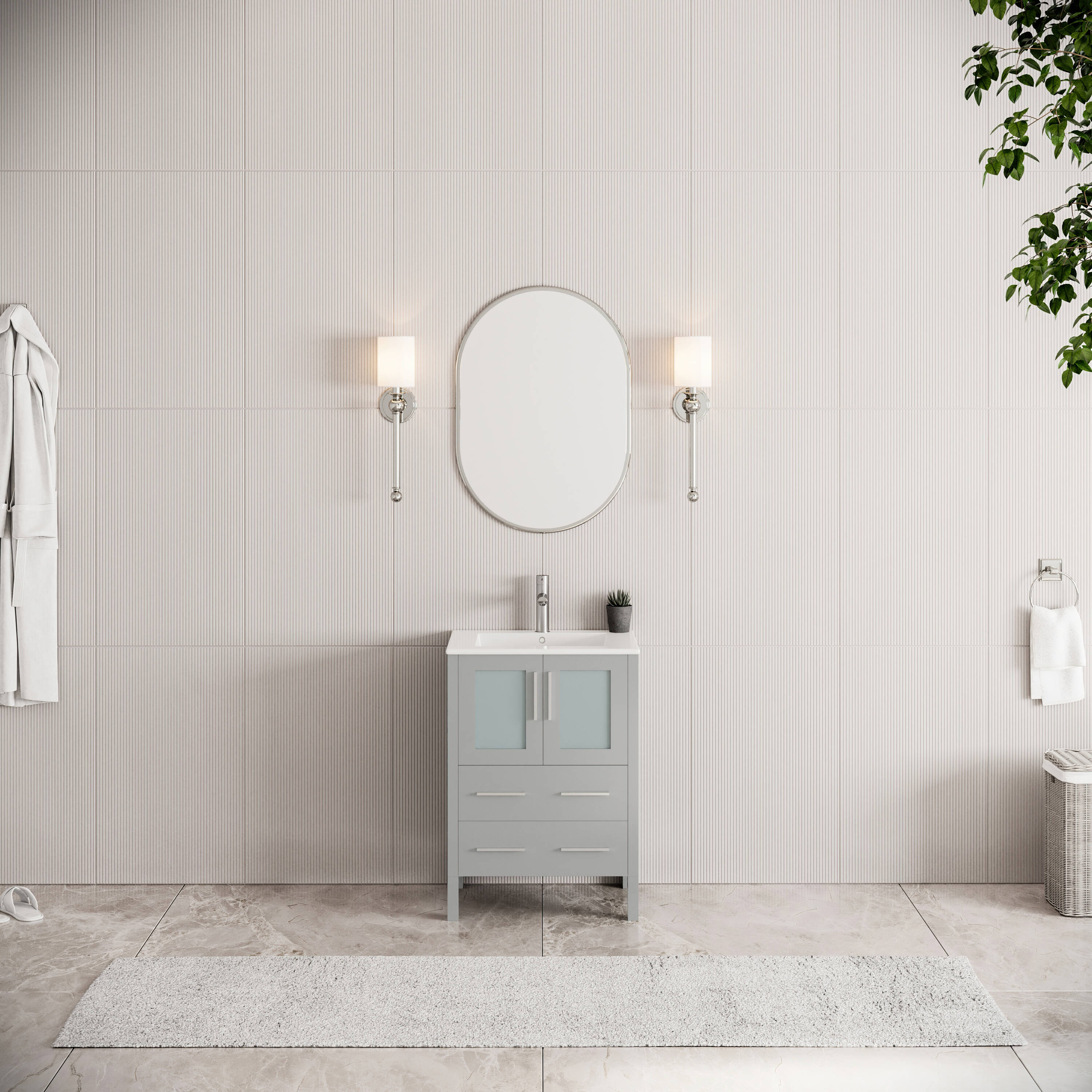 Fresca FCB6224GR-I Torino 24-in Gray Single sink Bathroom Vanity with White Ceramic Top