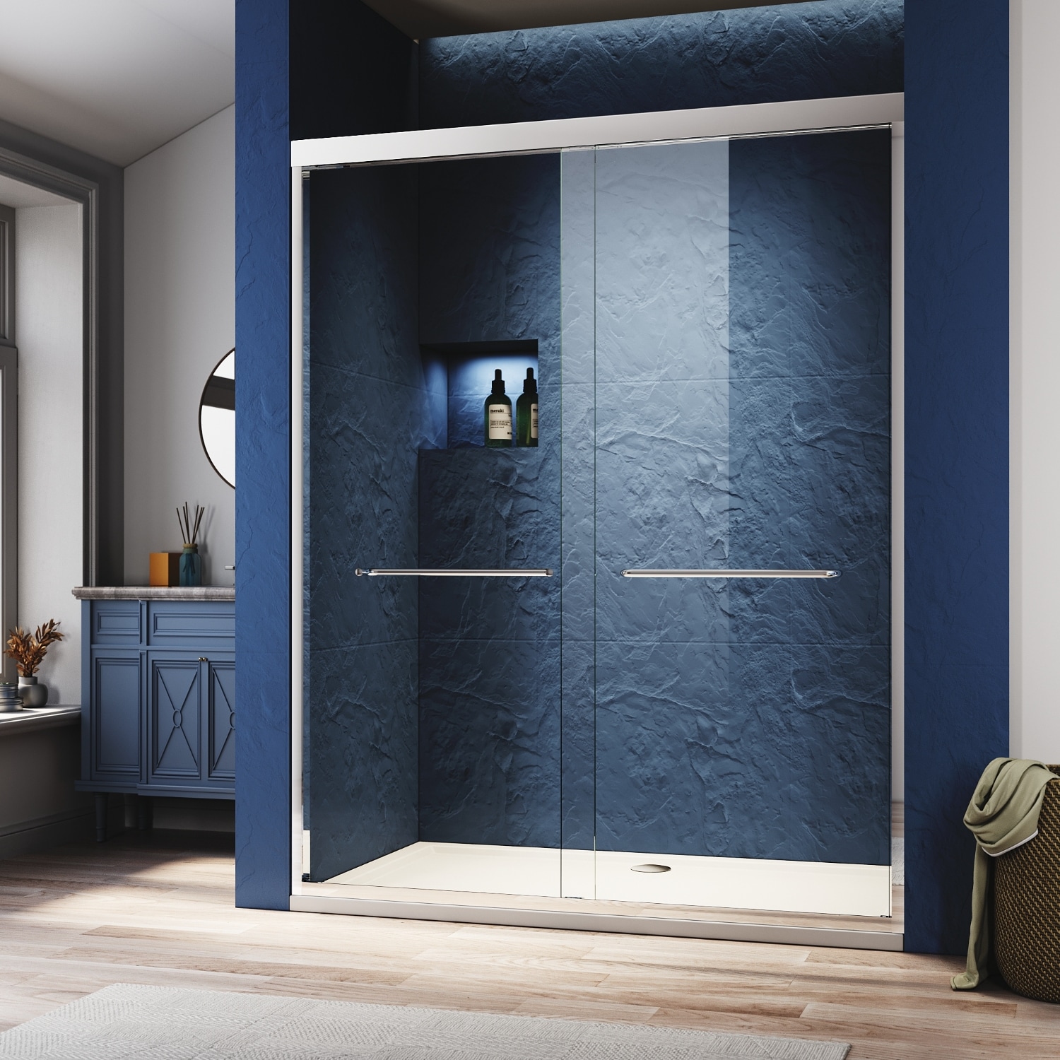 Wooakway 44-48 in. W x 72 in. H Chrome FinishSliding Shower Glass Door Adjustable Semi Frameless Shower DoorCertified Thick Clear Clear Tempered Glass304 Stainless Steel Handles #FXLS0605-605D120