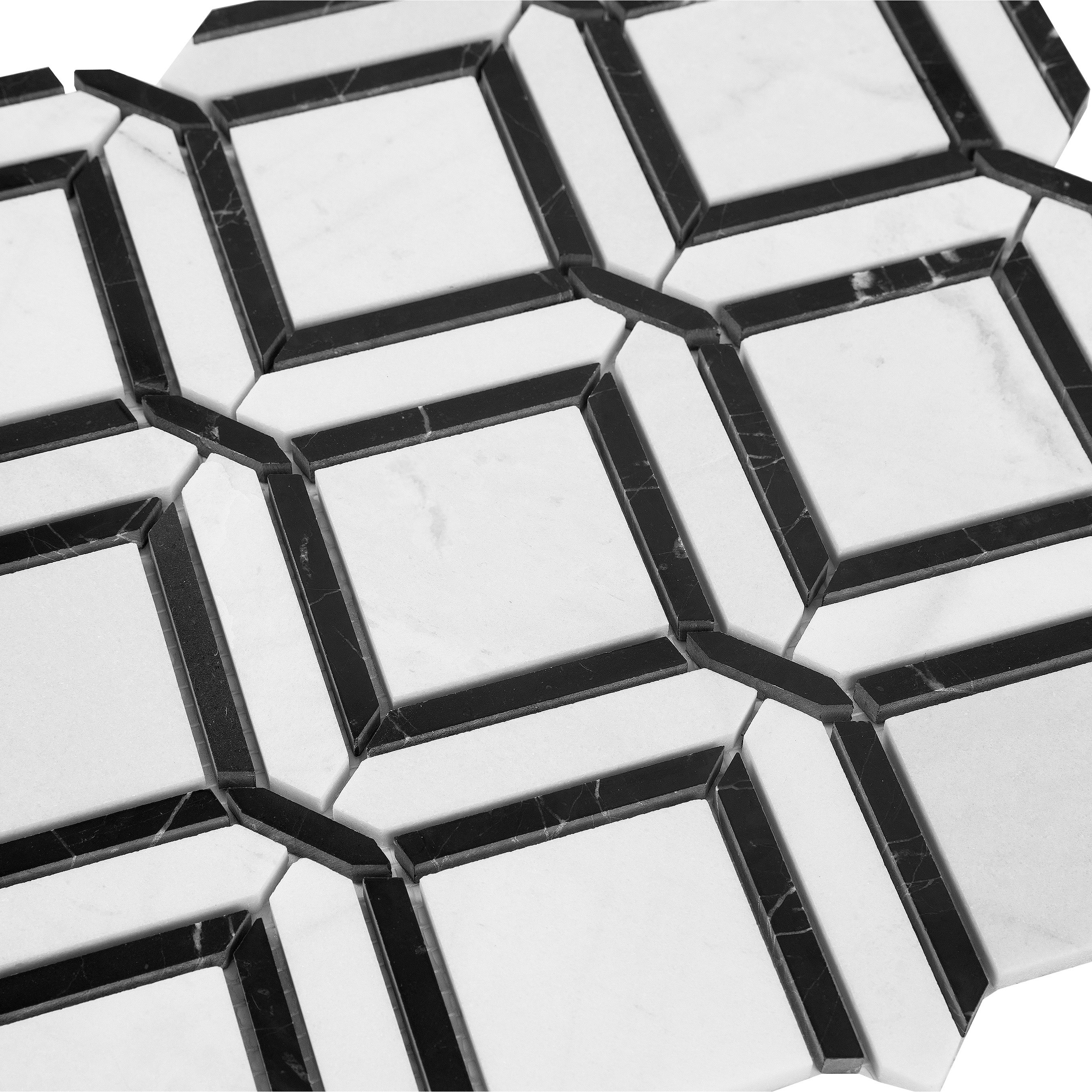 Giorbello (Sample) Black and White 3-in x 3-in Polished Marble Mixed Pattern Marble Look Floor and Wall Tile