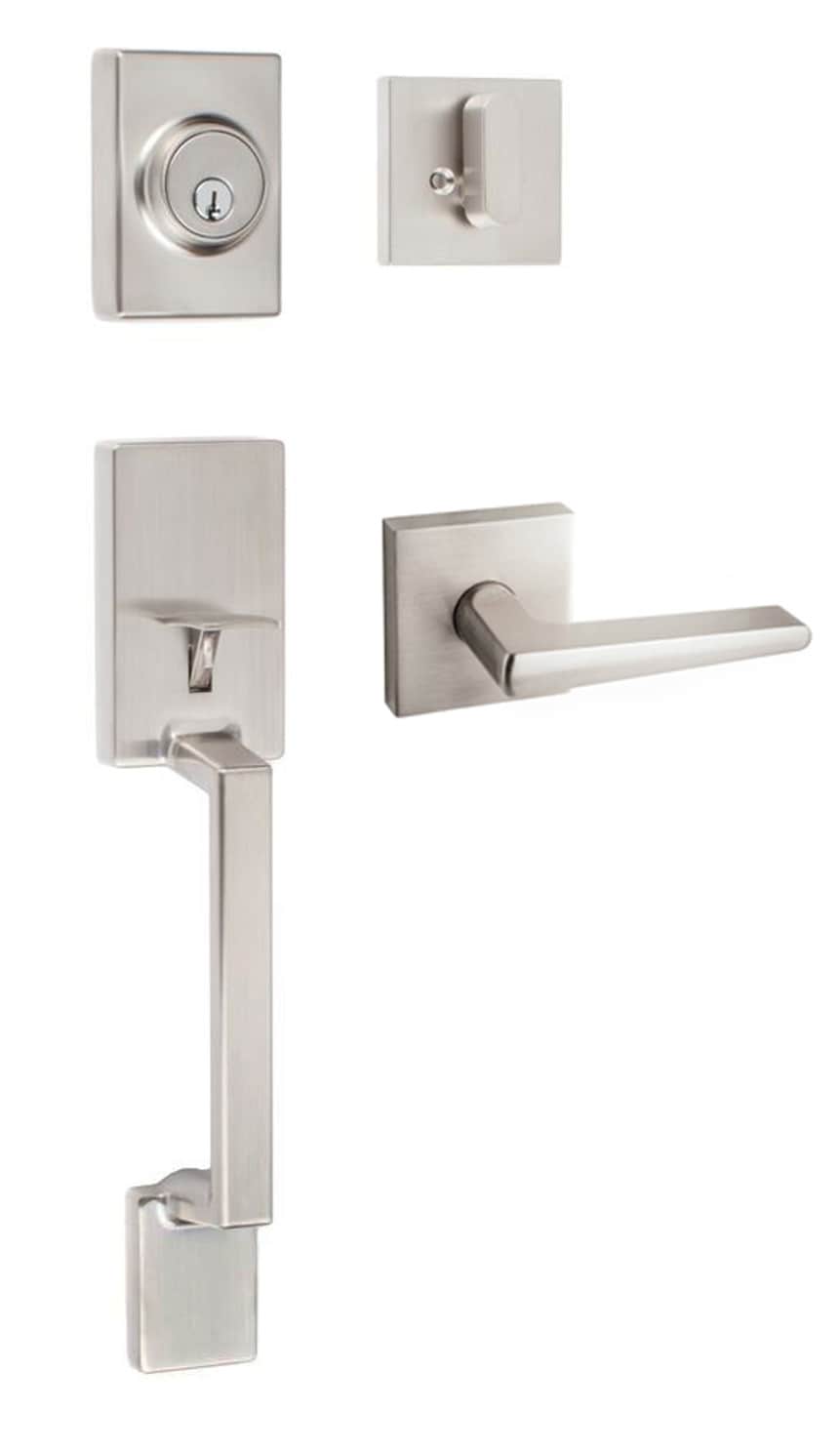 Sure-Loc Hardware SH507-BS SQ 15 Ridgecrest Modern Stockholm Satin Stainless Single-Cylinder Deadbolt Keyed entry door handleset with Square Lever