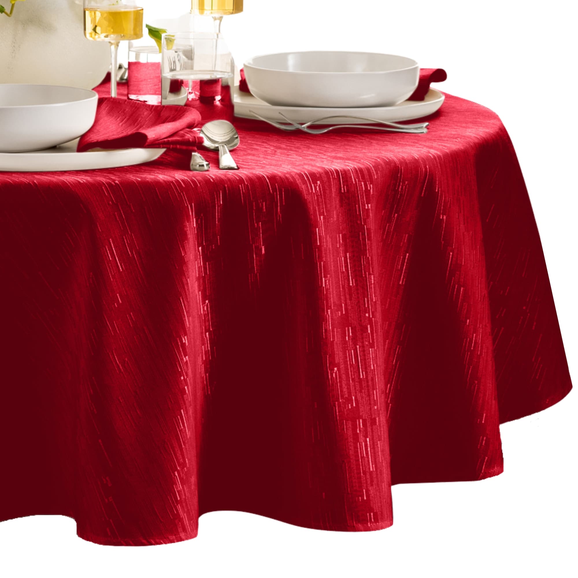 Elrene Home Fashions 194590284749 Continental Solid Water/Stain Resistant 70 in. Round Indoor Red Table Cover for 60-in round