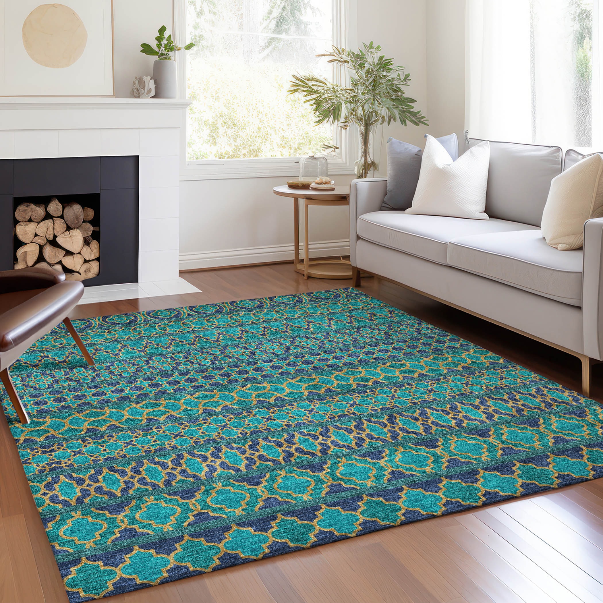 Addison Rugs ACN726TE8X10 Chantille ACN726TE 8 x 10 (ft) Polyester Teal Rectangular Indoor/Outdoor Geometric Machine washable Area rug
