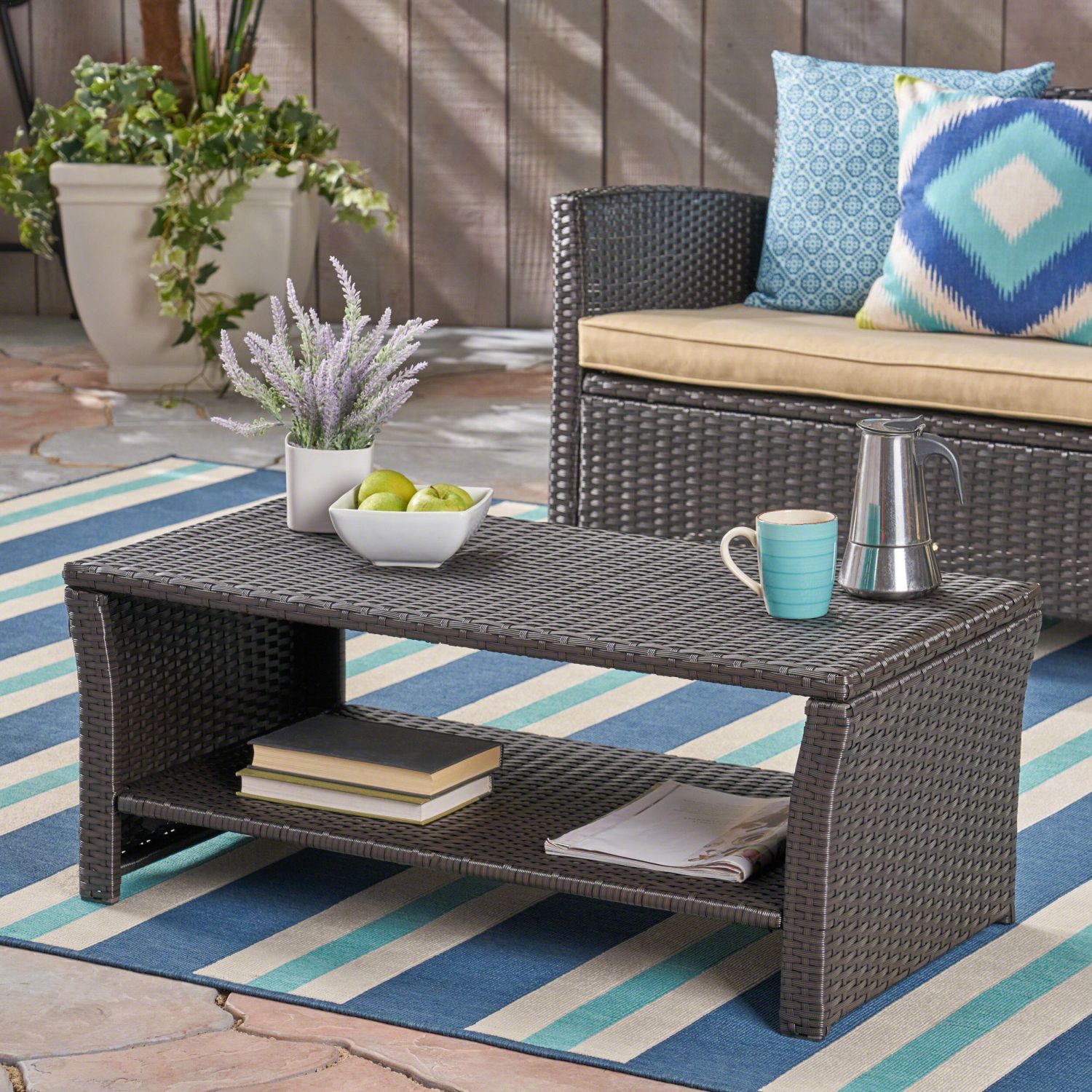 Blisstyle - Promir Rectangle Wicker Outdoor Coffee Table 19.1-in W x 38.6-in L