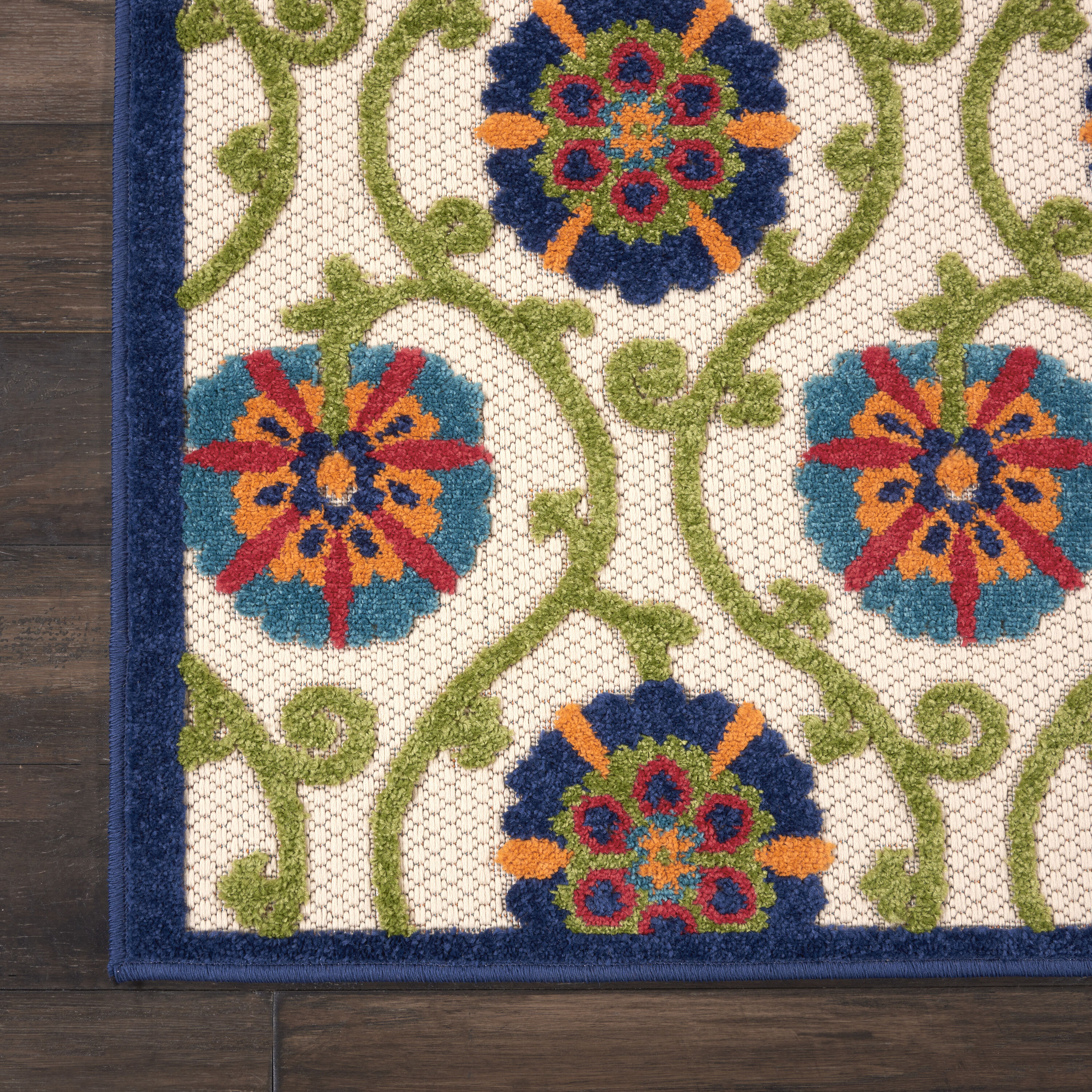 Aloha Floral Blue Multicolor 6' x 9' Reversible Outdoor Rug